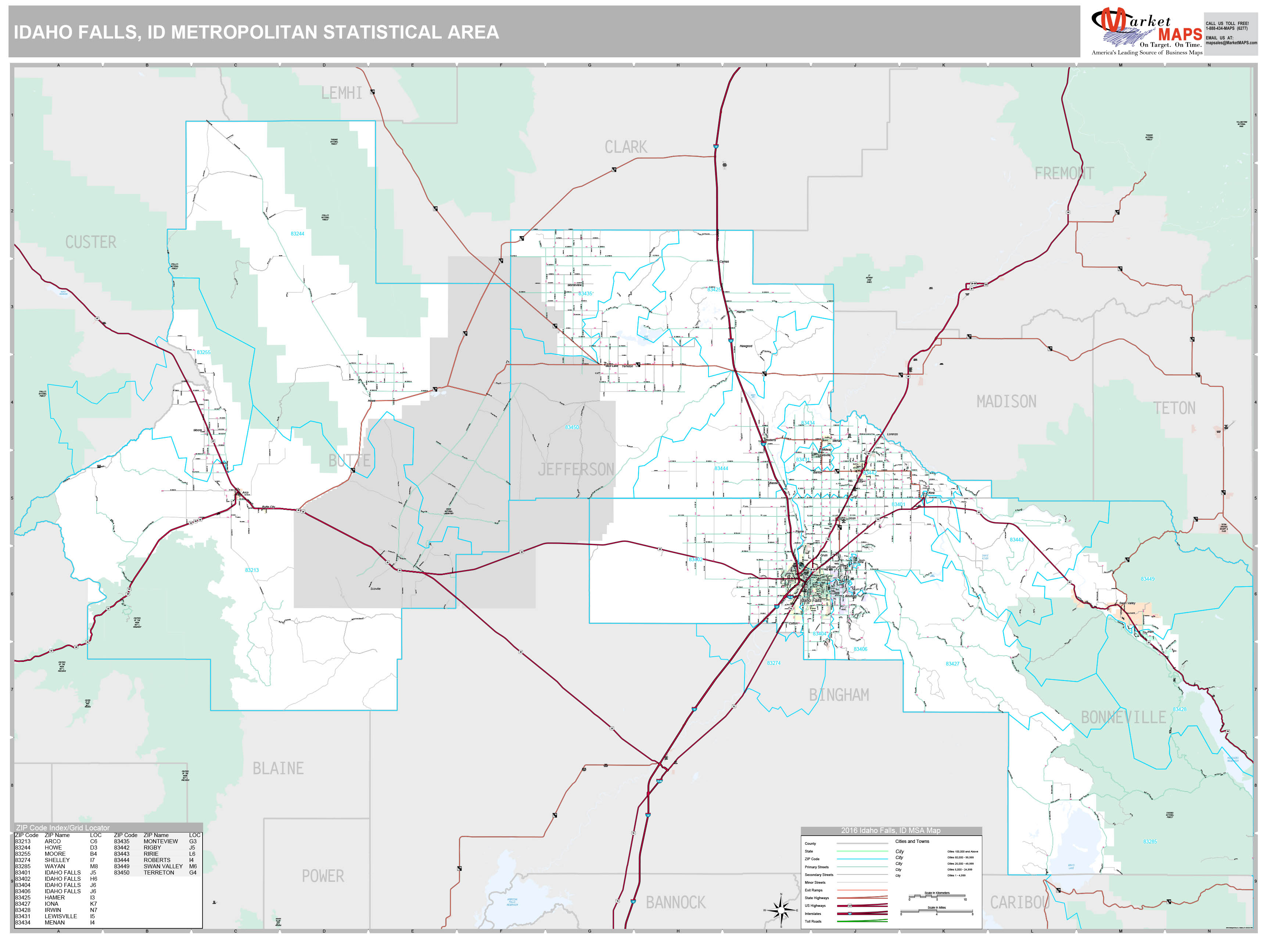 Idaho Falls, ID Metro Area Wall Map Premium Style by MarketMAPS