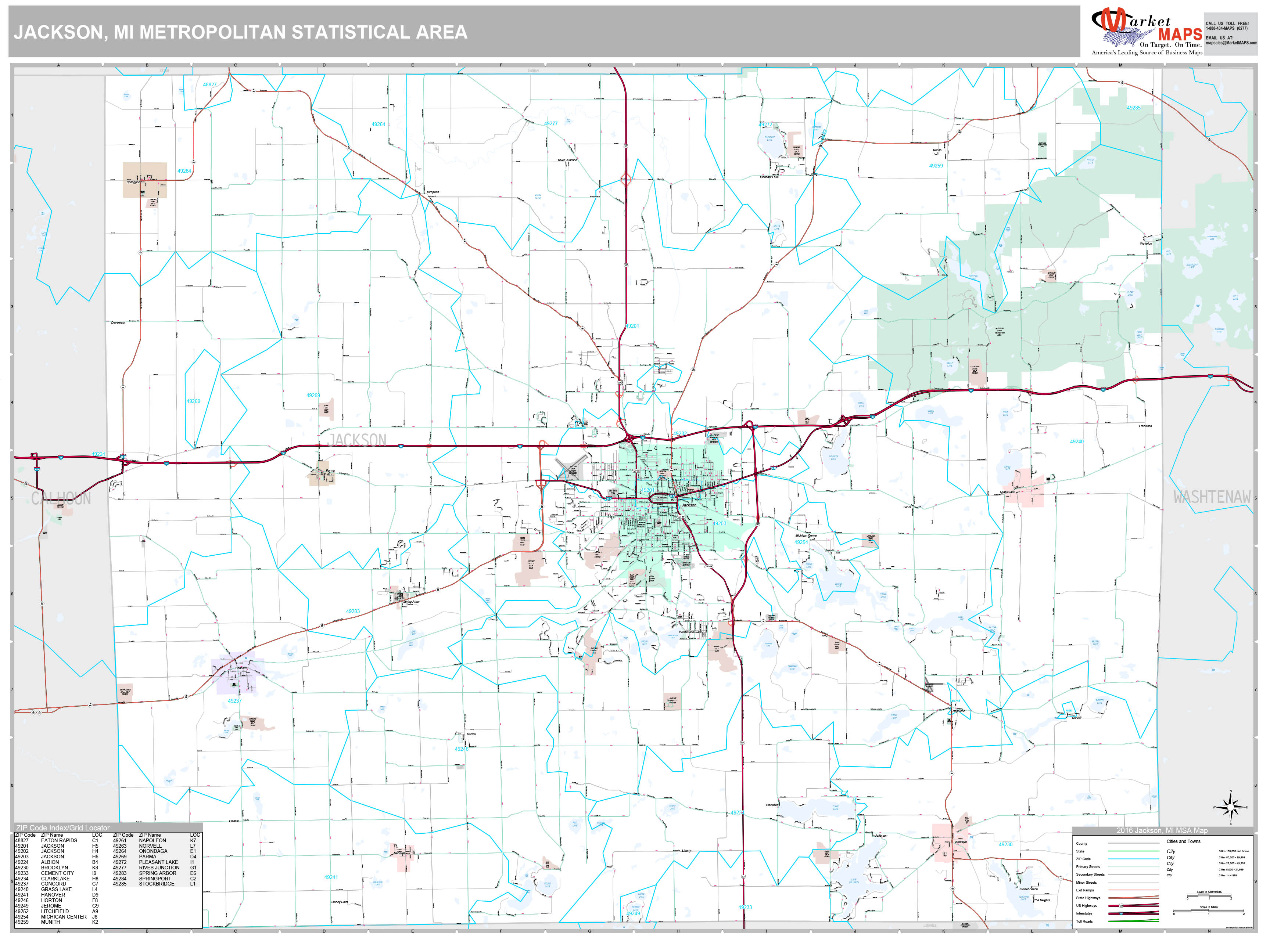 Jackson Mi Metro Area Wall Map Basic Style By Marketmaps | Images and