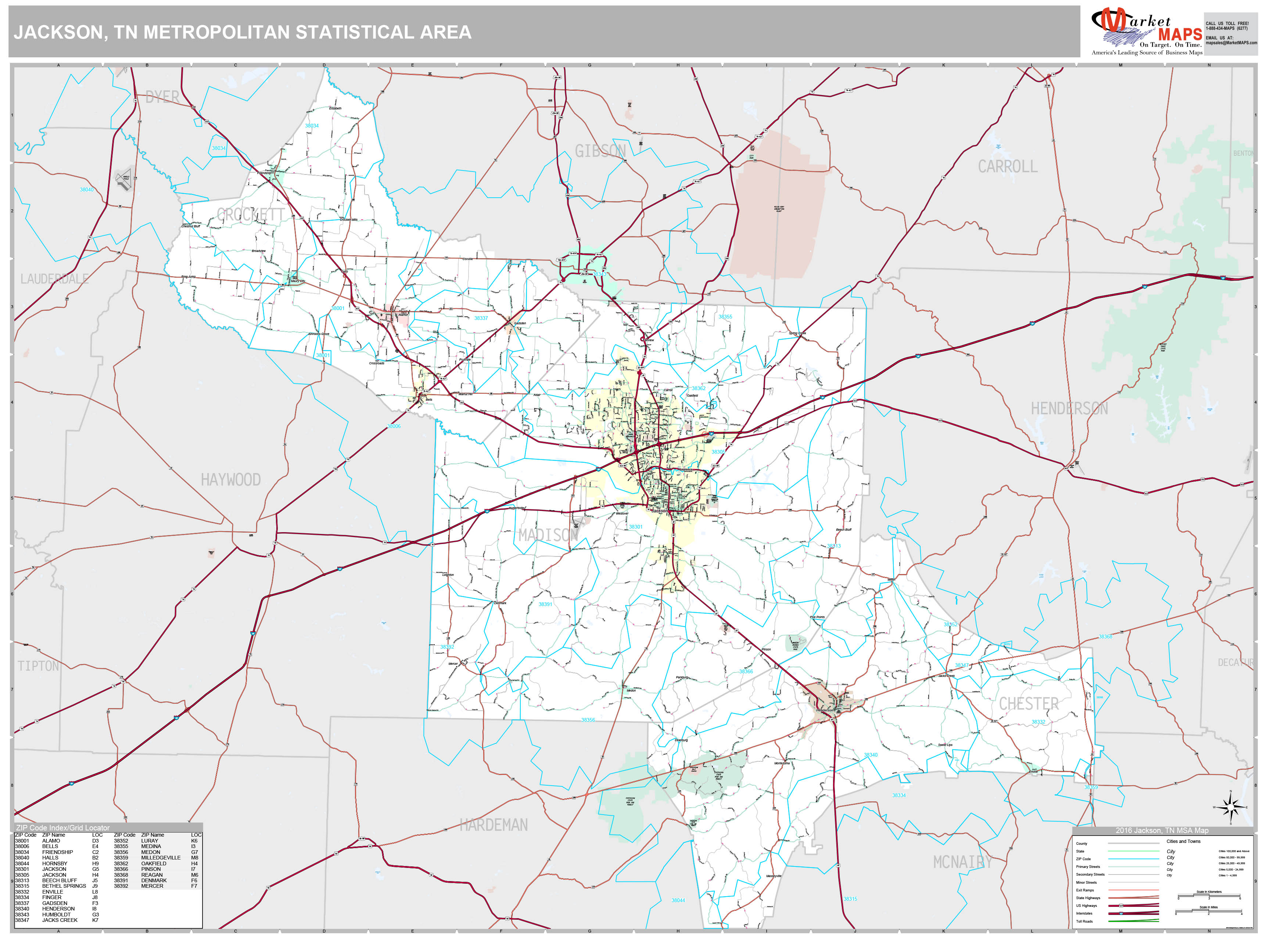Jackson, TN Metro Area Wall Map Premium Style by MarketMAPS
