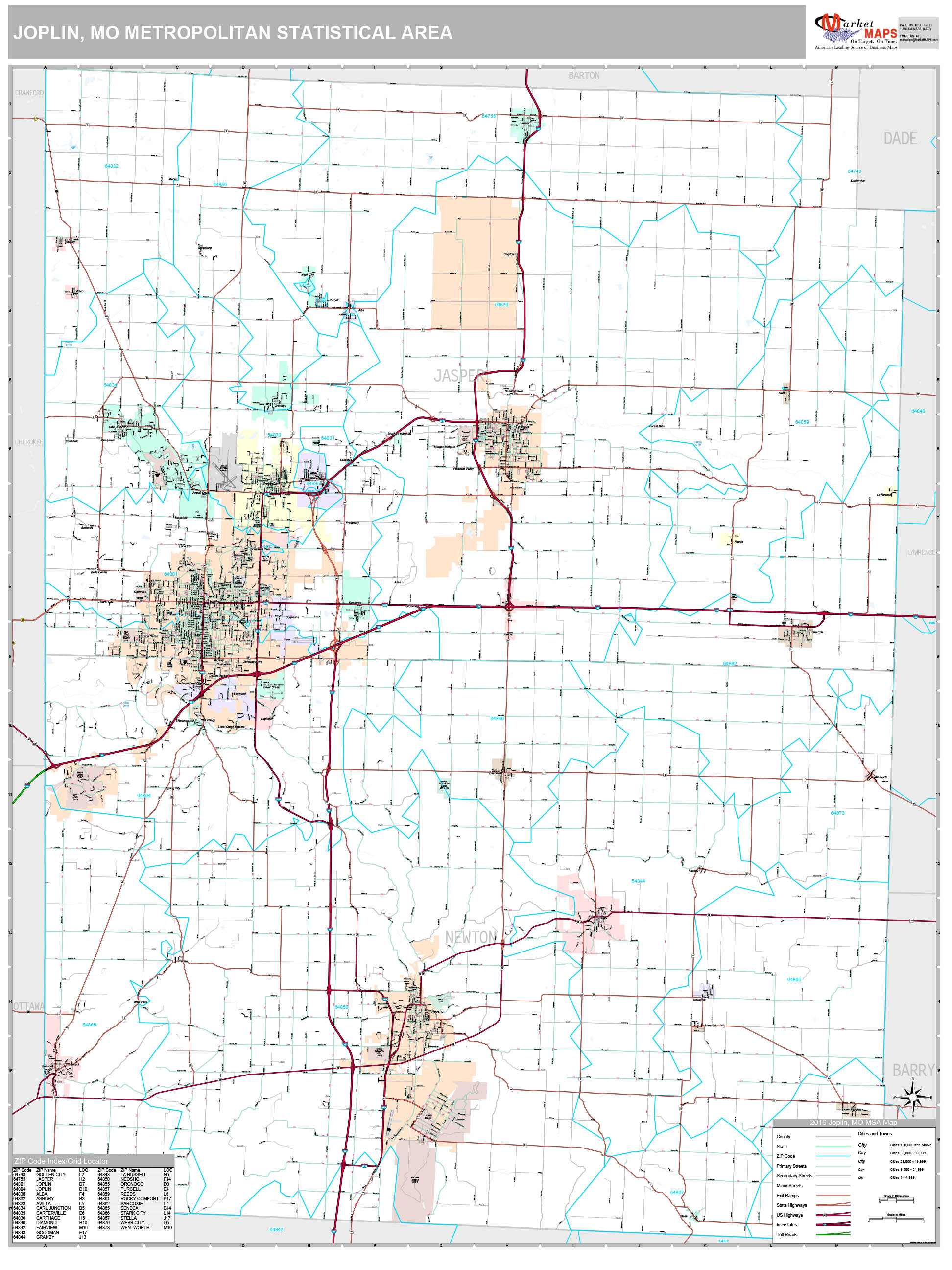 Joplin, MO Metro Area Wall Map Premium Style by MarketMAPS - MapSales