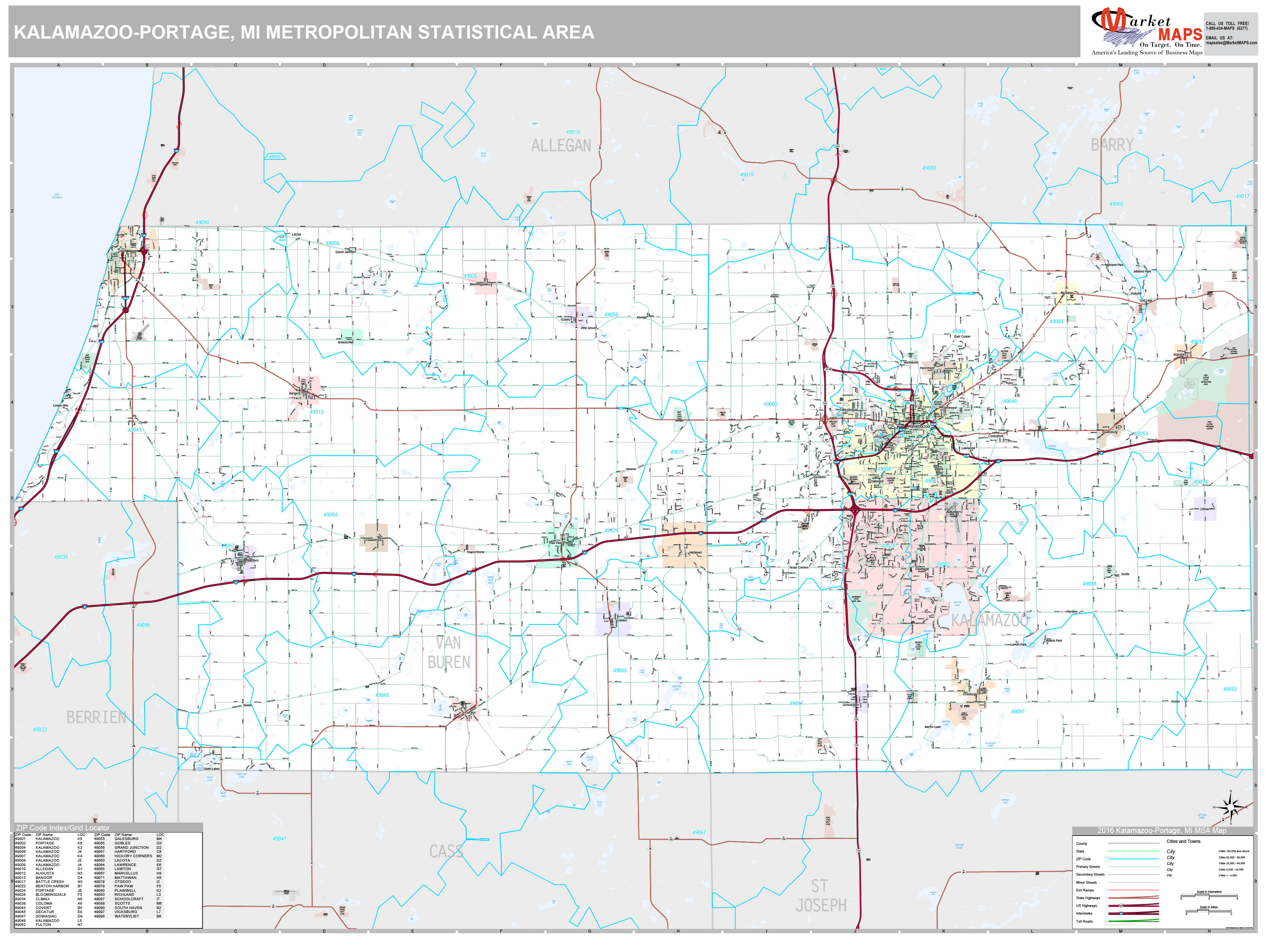 KalamazooPortage, MI Metro Area Wall Map Premium Style by MarketMAPS