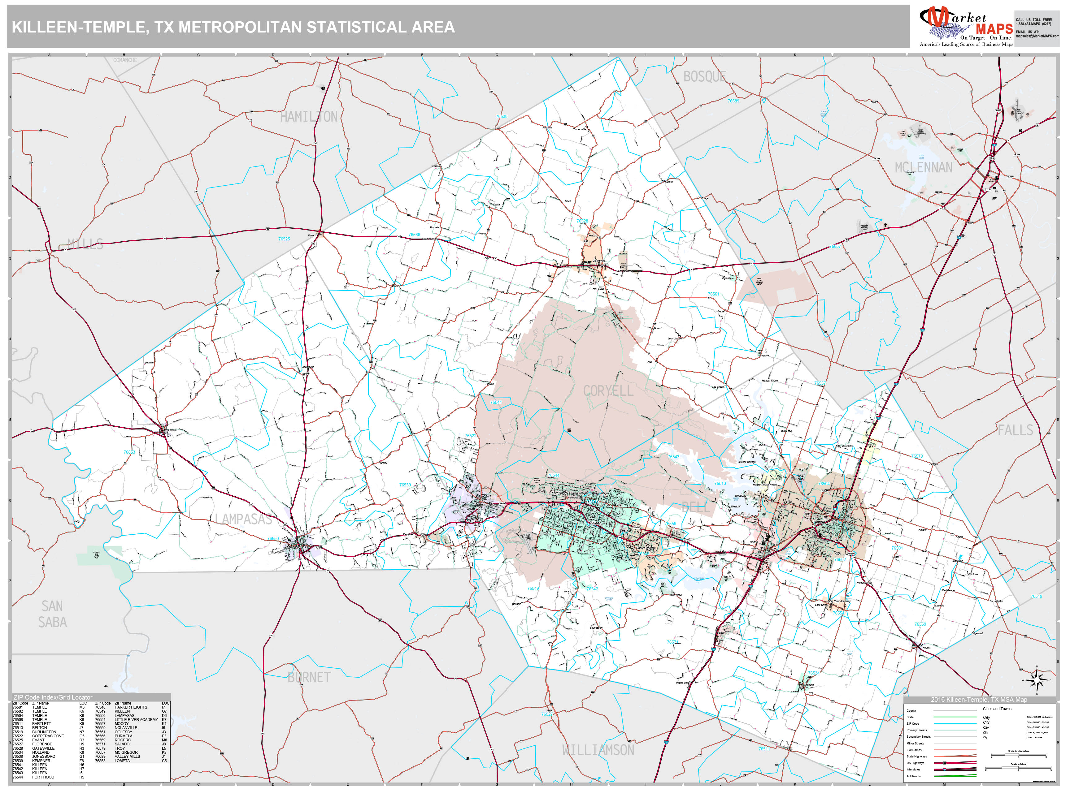 Killeen-Temple, TX Metro Area Wall Map Premium Style by MarketMAPS ...