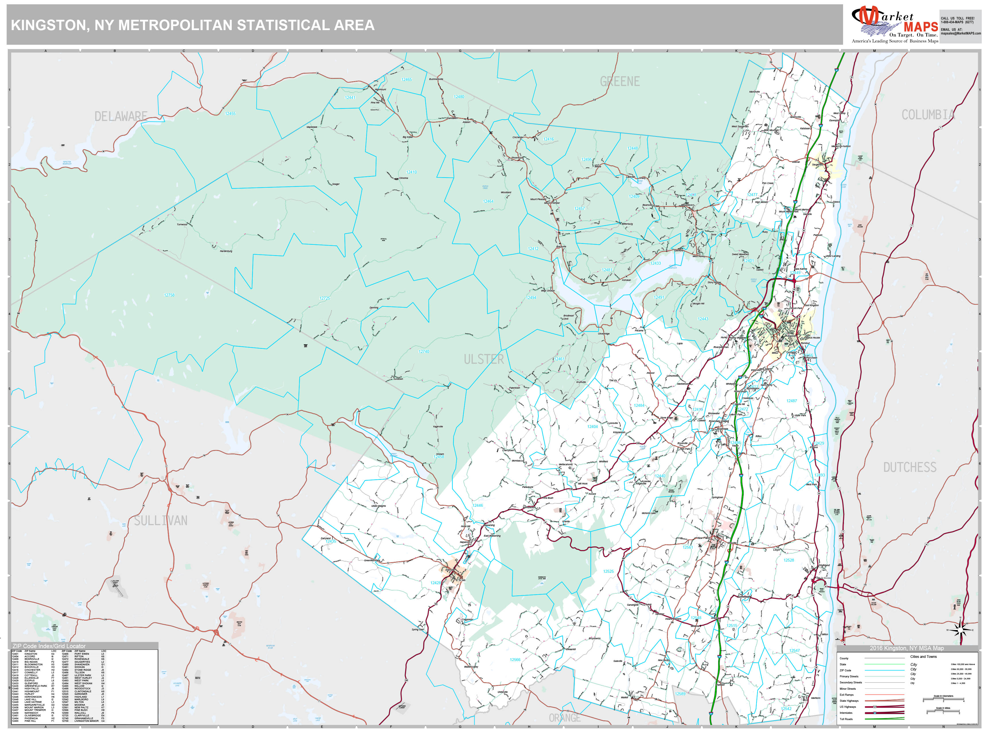 Kingston, NY Metro Area Wall Map Premium Style by MarketMAPS