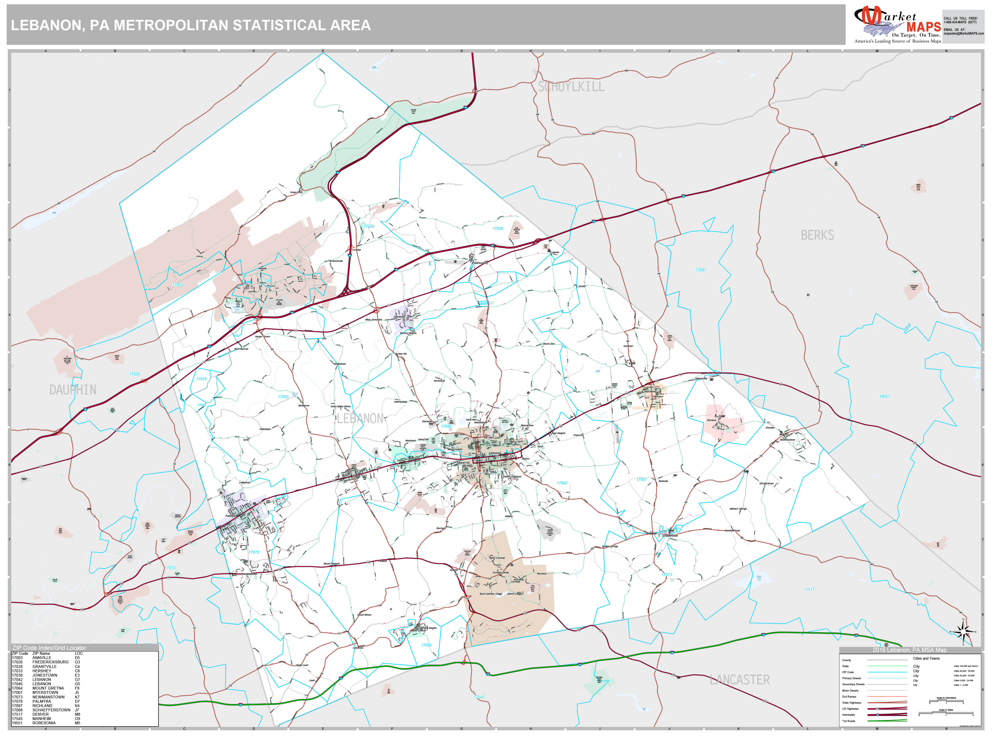 Lebanon Pa Metro Area Wall Map Basic Style By Marketmaps Images and