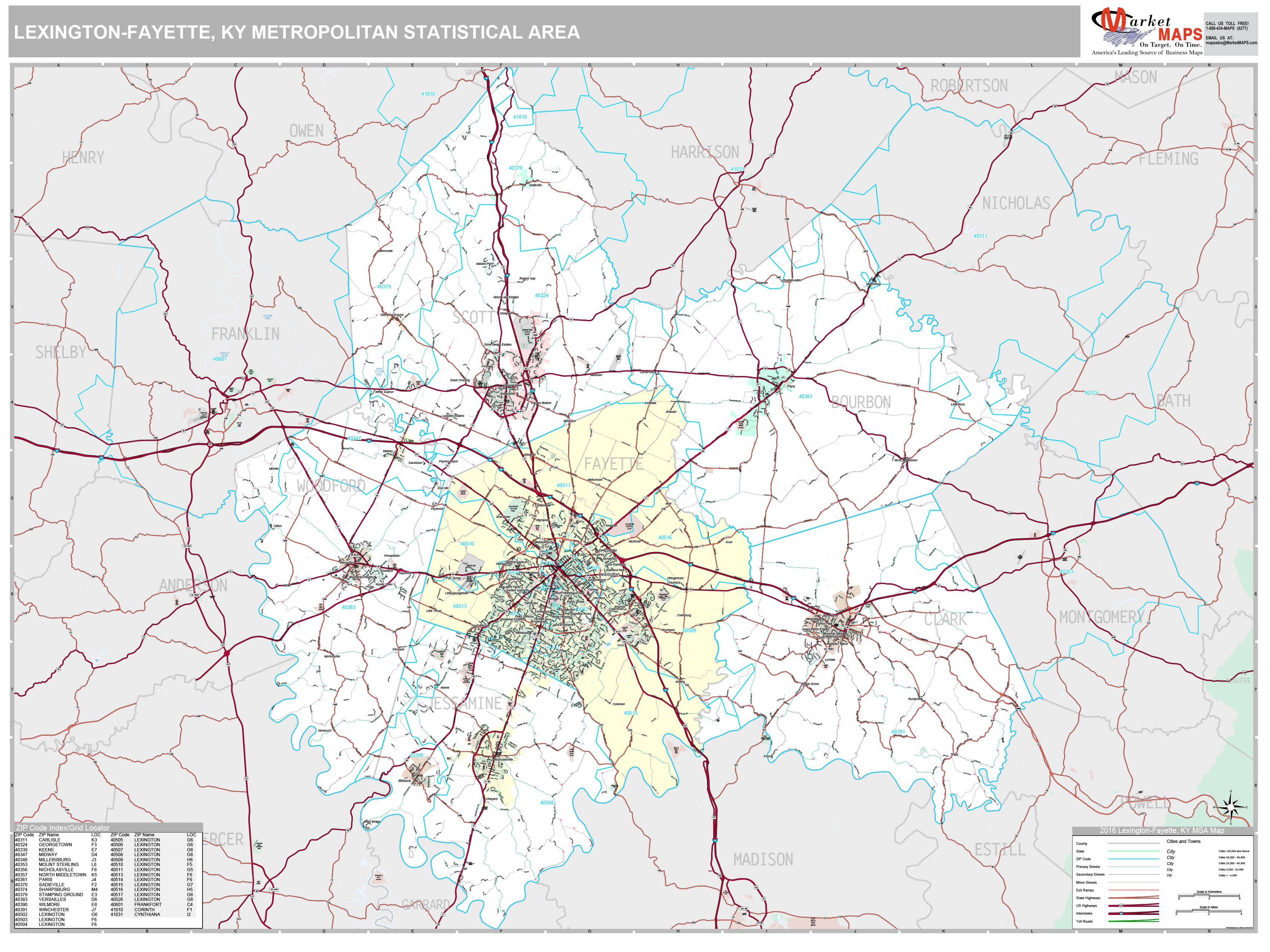 LexingtonFayette, KY Metro Area Wall Map Premium Style by MarketMAPS