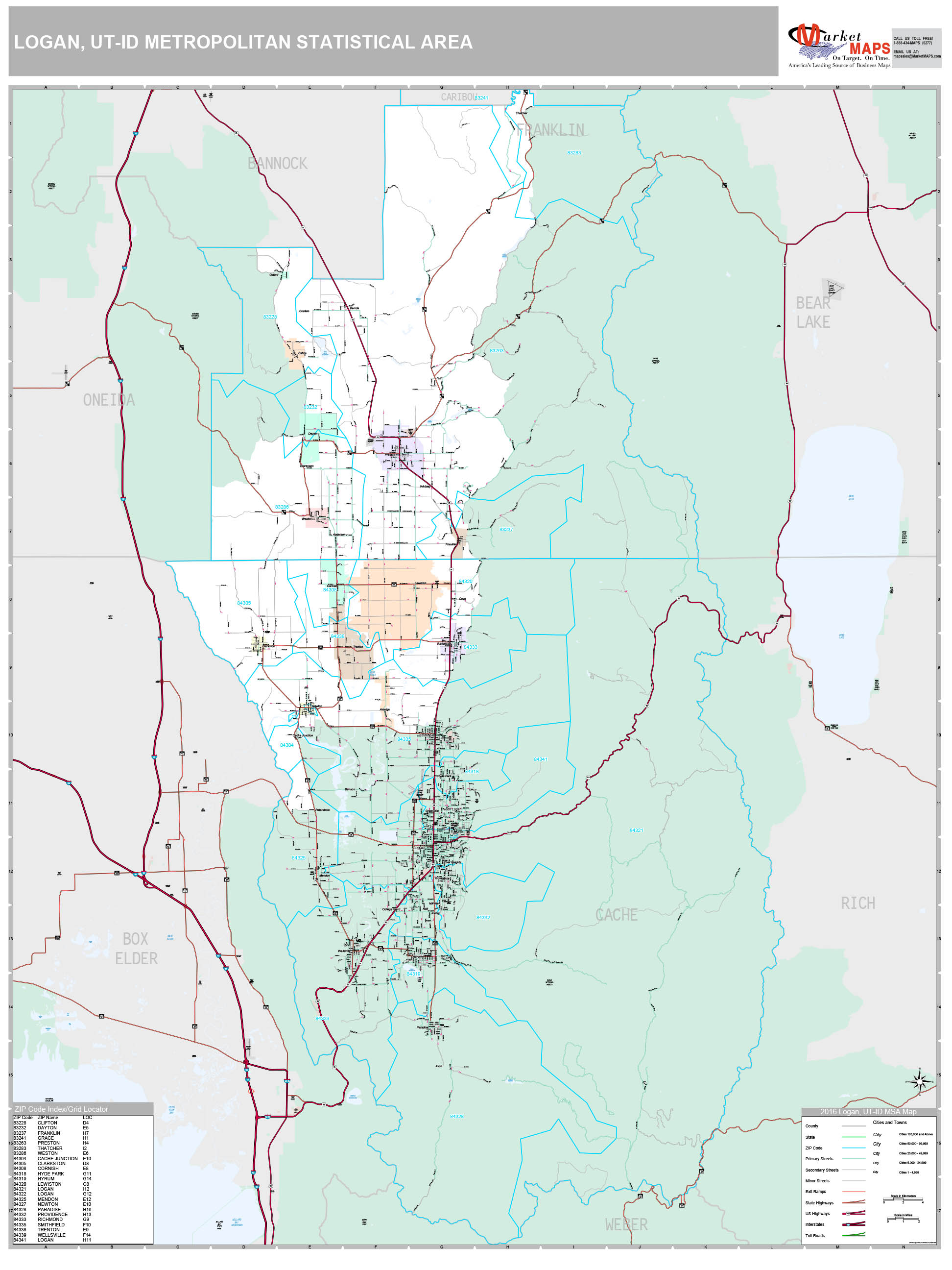 Logan, UT Metro Area Wall Map Premium Style by MarketMAPS MapSales