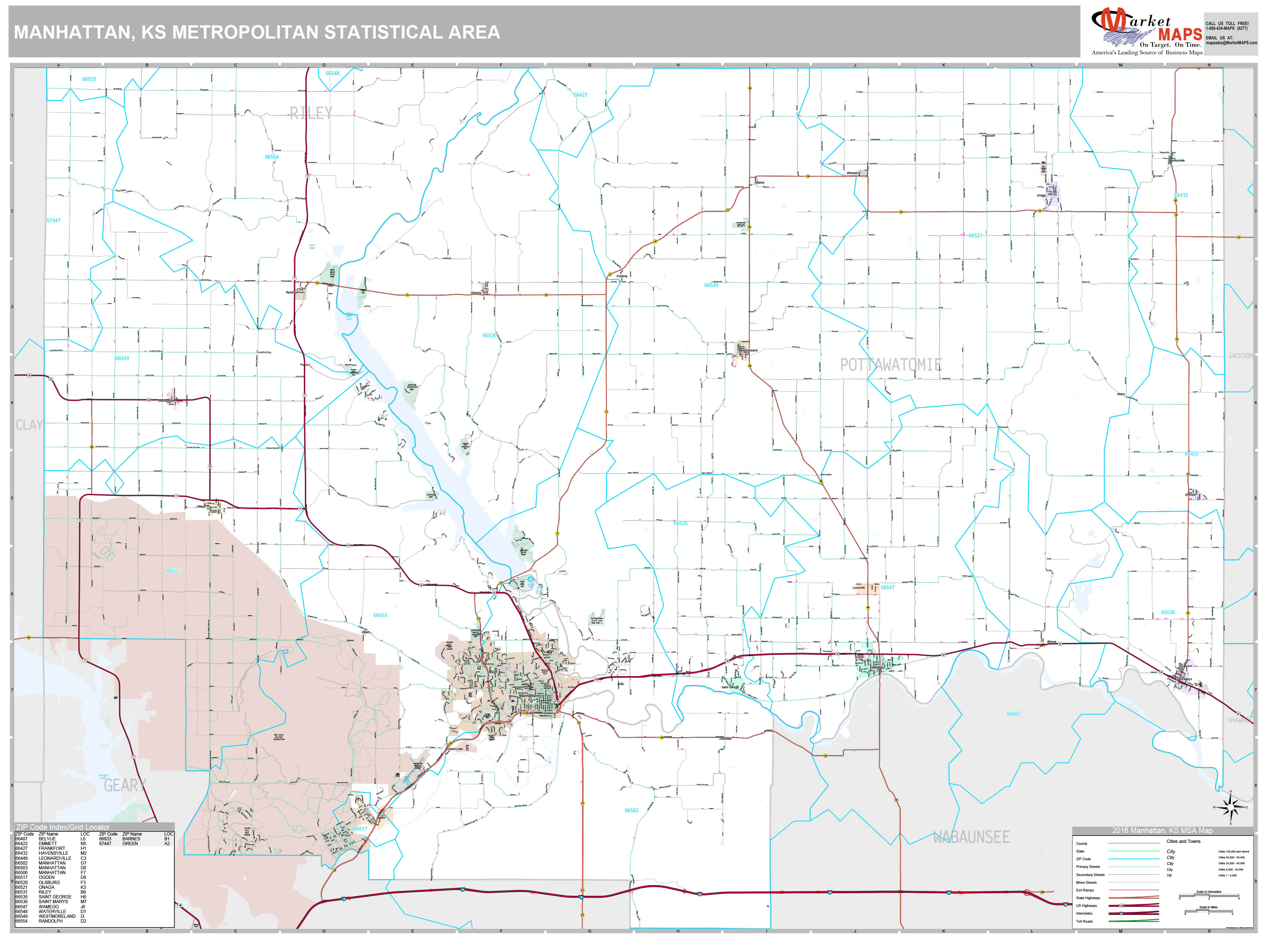 Manhattan ks metro area wall map premium style by marketmaps