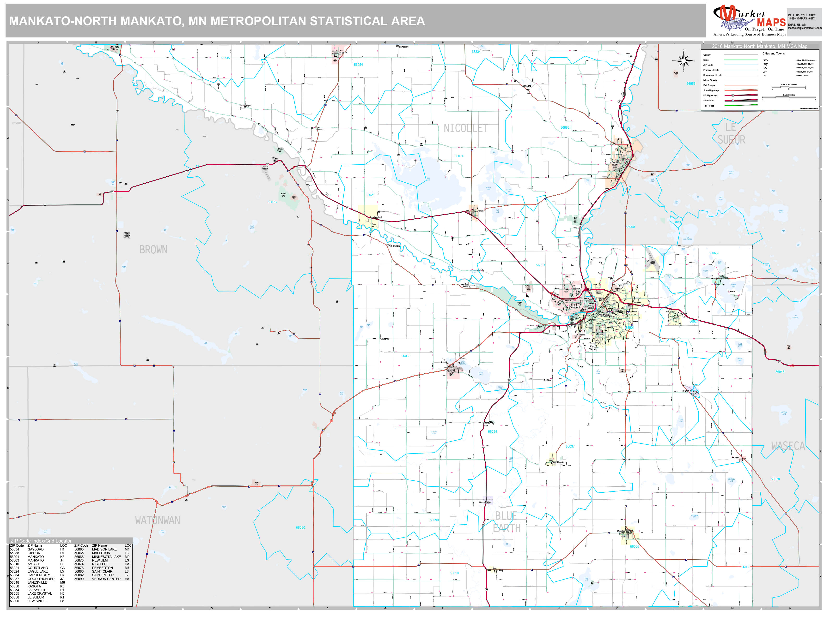 MankatoNorth Mankato, MN Metro Area Wall Map Premium Style by MarketMAPS