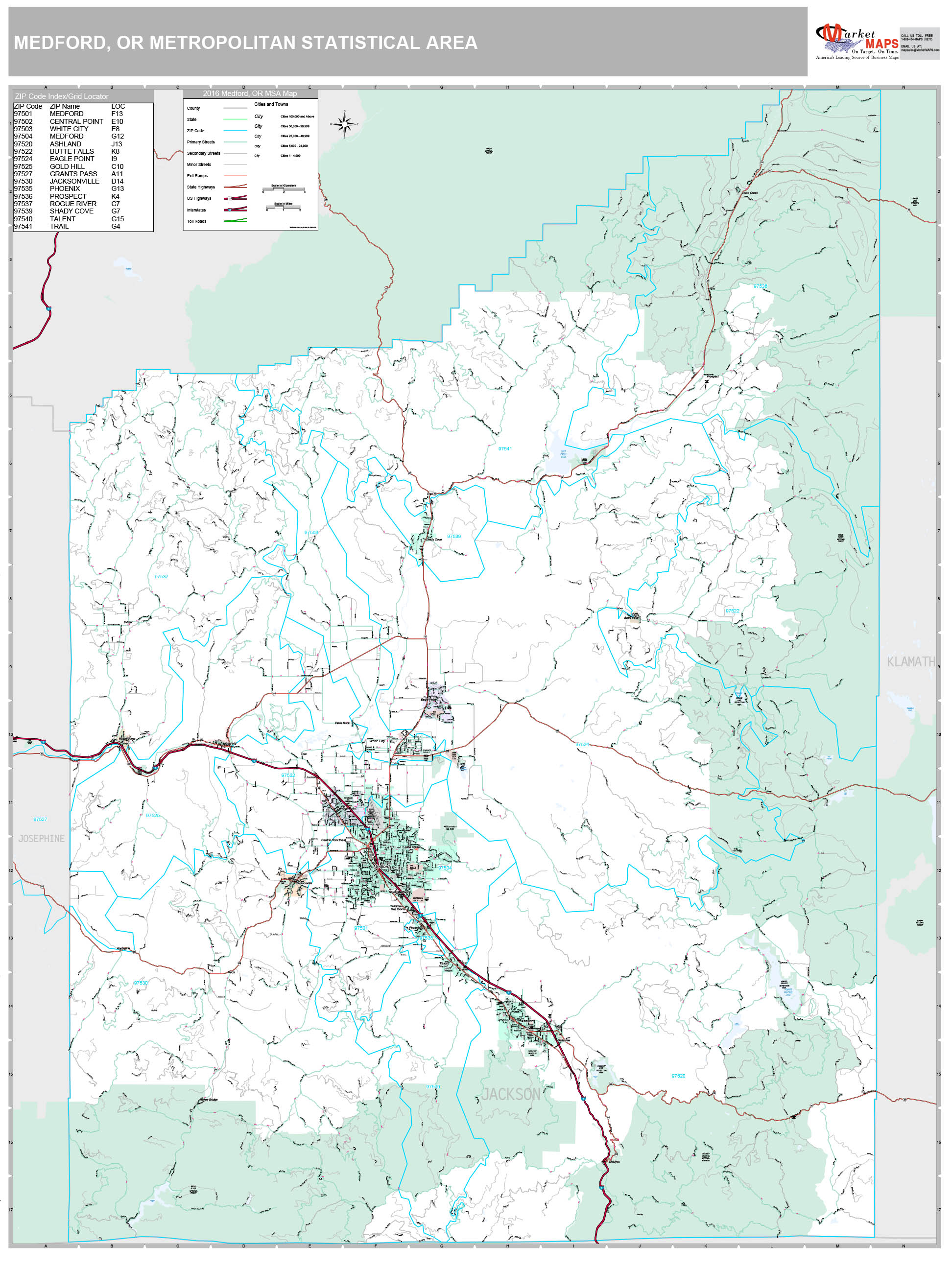 Medford, OR Metro Area Wall Map Premium Style by MarketMAPS MapSales