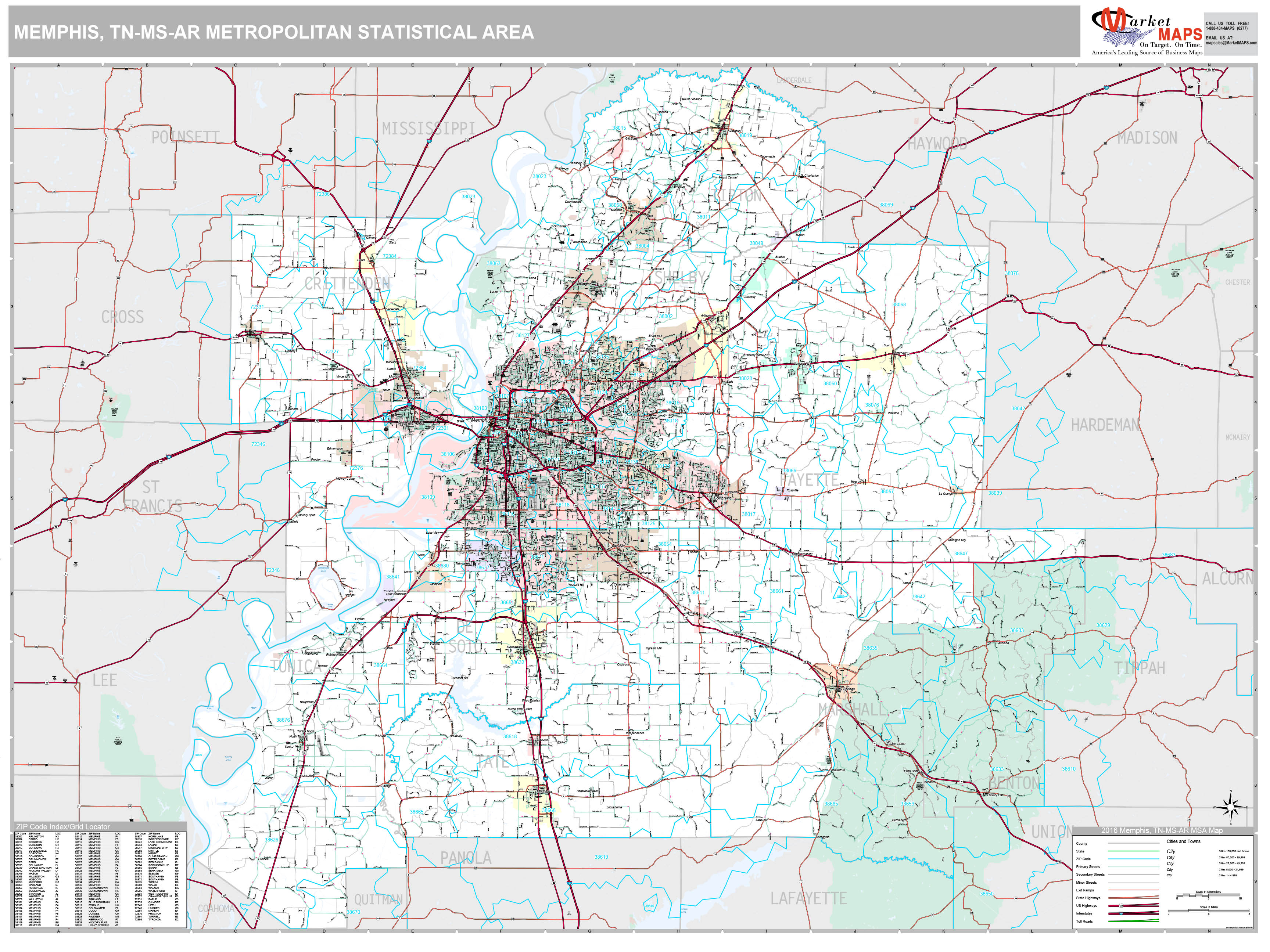 Memphis, TN Metro Area Wall Map Premium Style by MarketMAPS MapSales