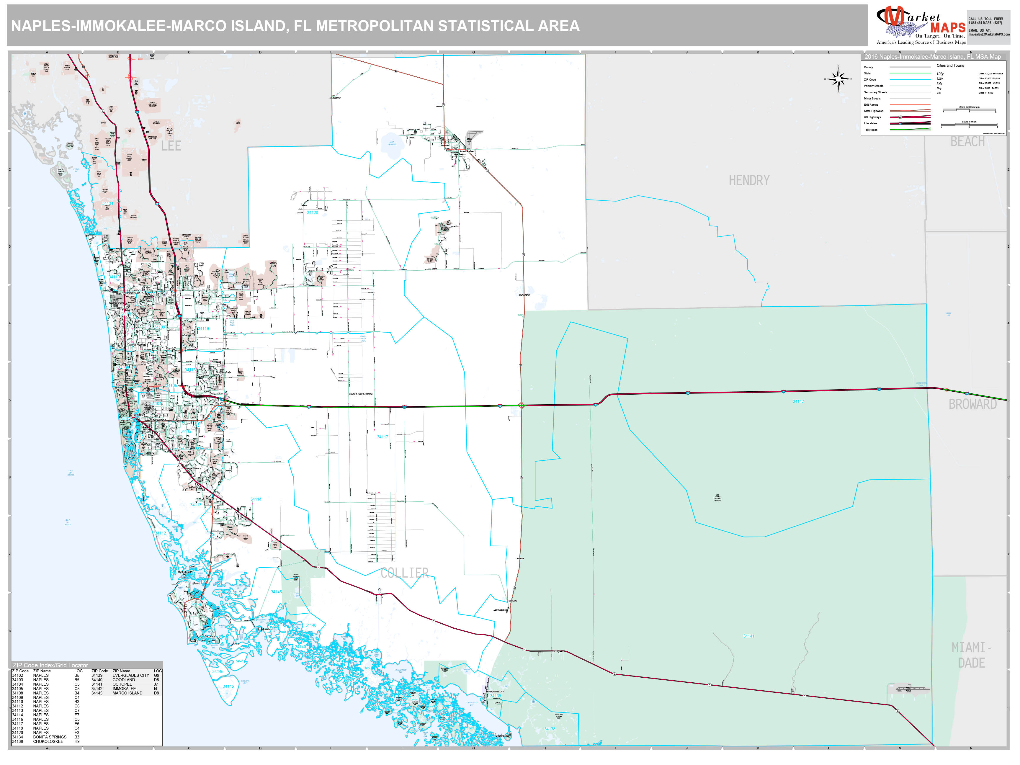 NaplesImmokaleeMarco Island, FL Metro Area Wall Map Premium Style by