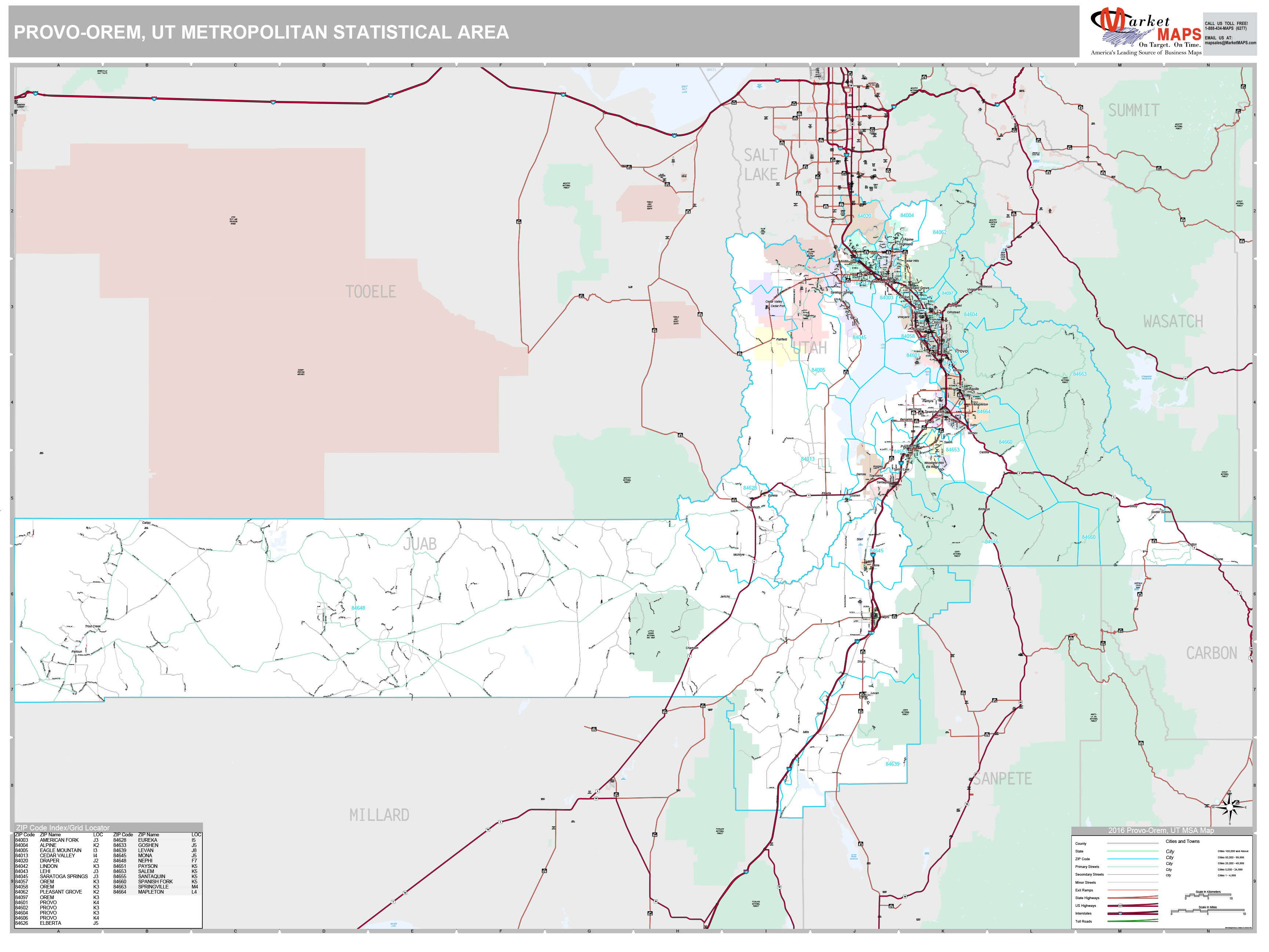 ProvoOrem, UT Metro Area Wall Map Premium Style by MarketMAPS