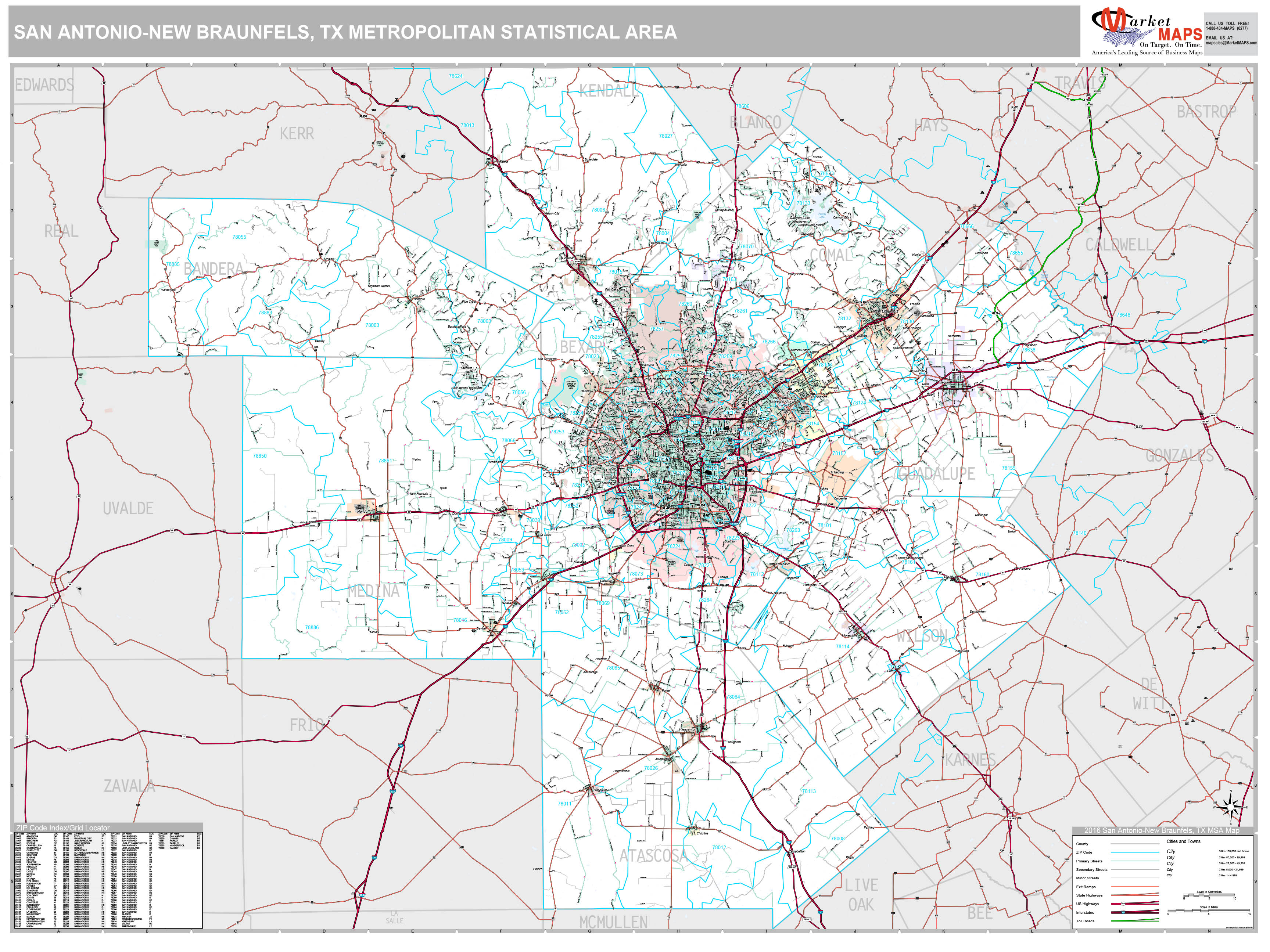 San Antonio-New Braunfels, TX Metro Area Wall Map Premium Style by ...