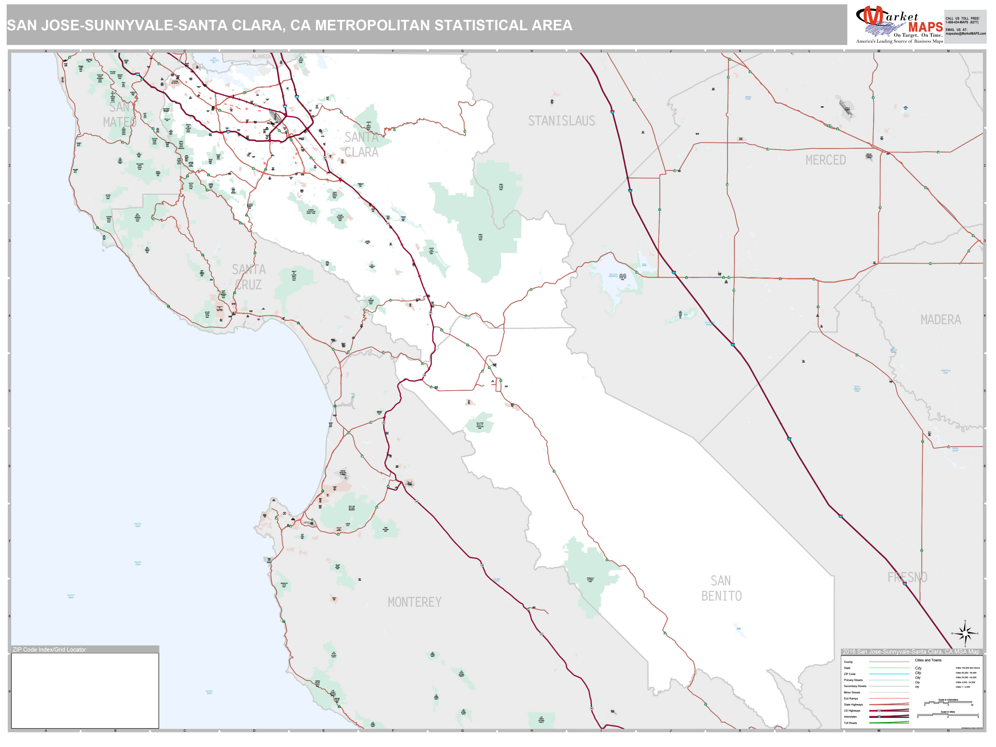 San Jose-Sunnyvale-Santa Clara, CA Metro Area Wall Map Premium Style by ...