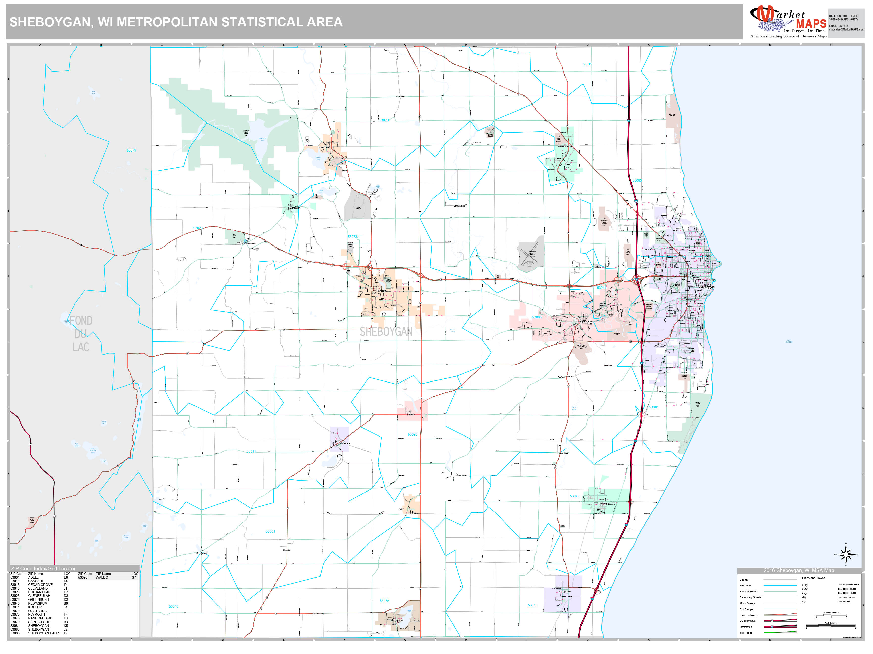 Sheboygan, WI Metro Area Wall Map Premium Style by MarketMAPS