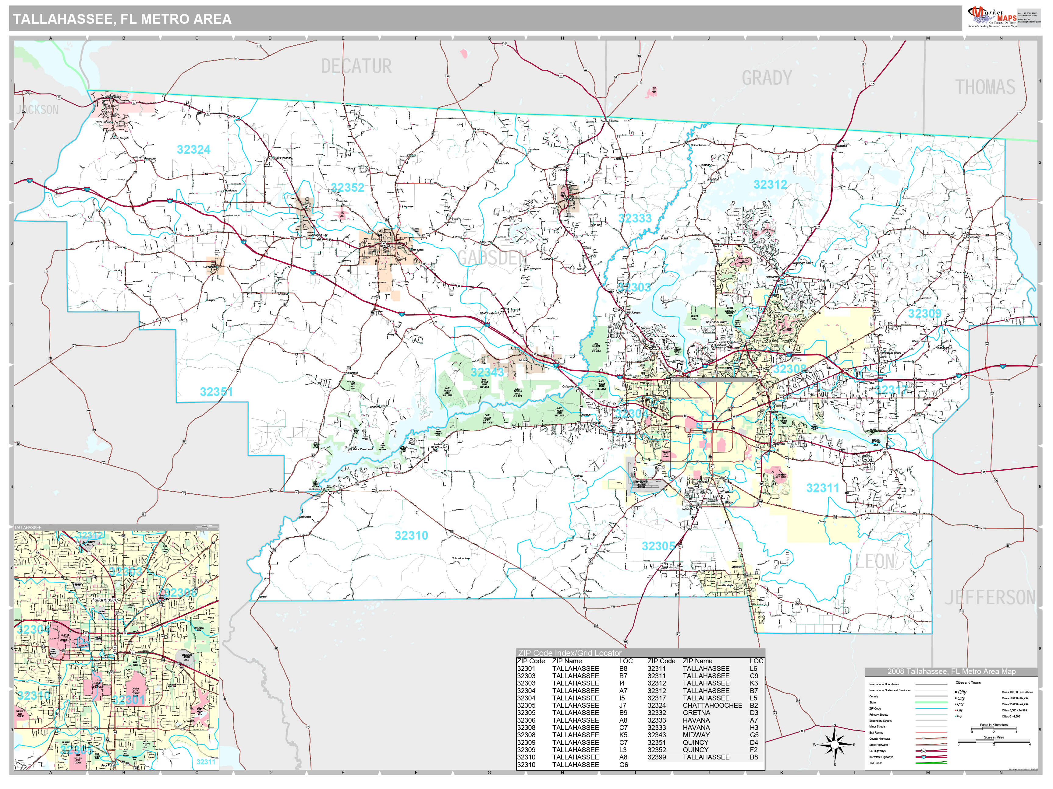 Tallahassee, FL Metro Area Wall Map Premium Style by MarketMAPS