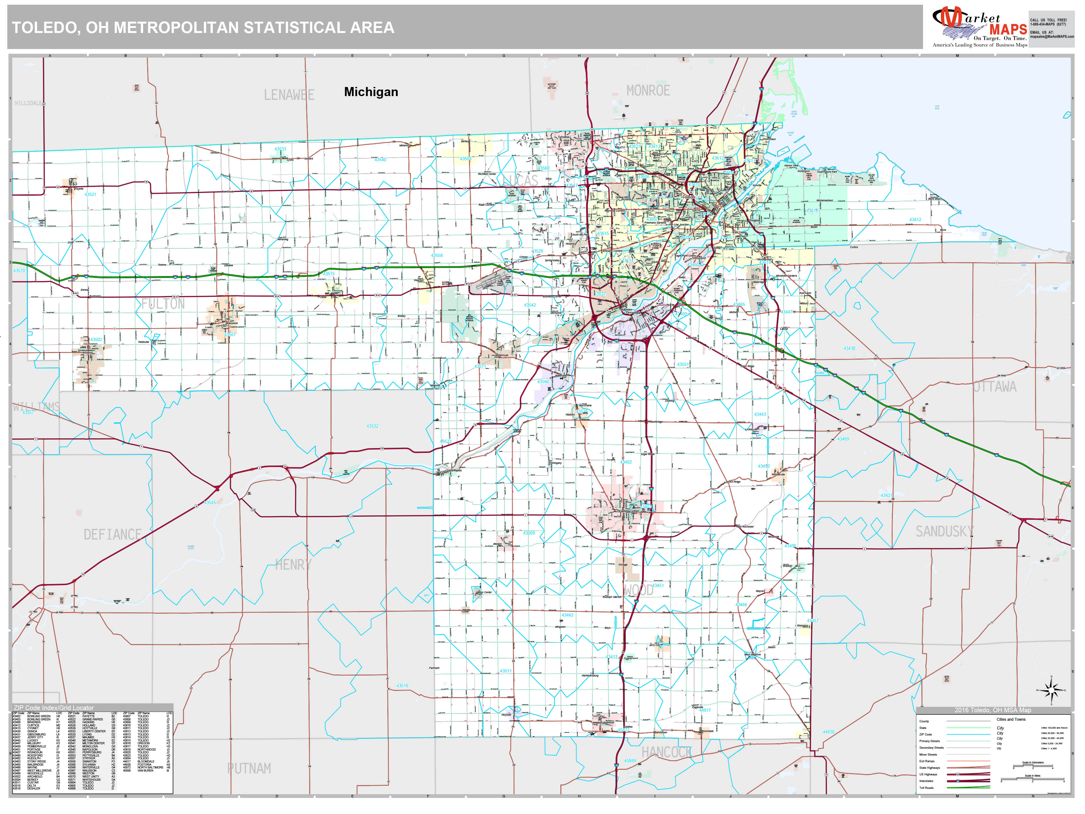 Toledo, OH Metro Area Wall Map Premium Style by MarketMAPS MapSales