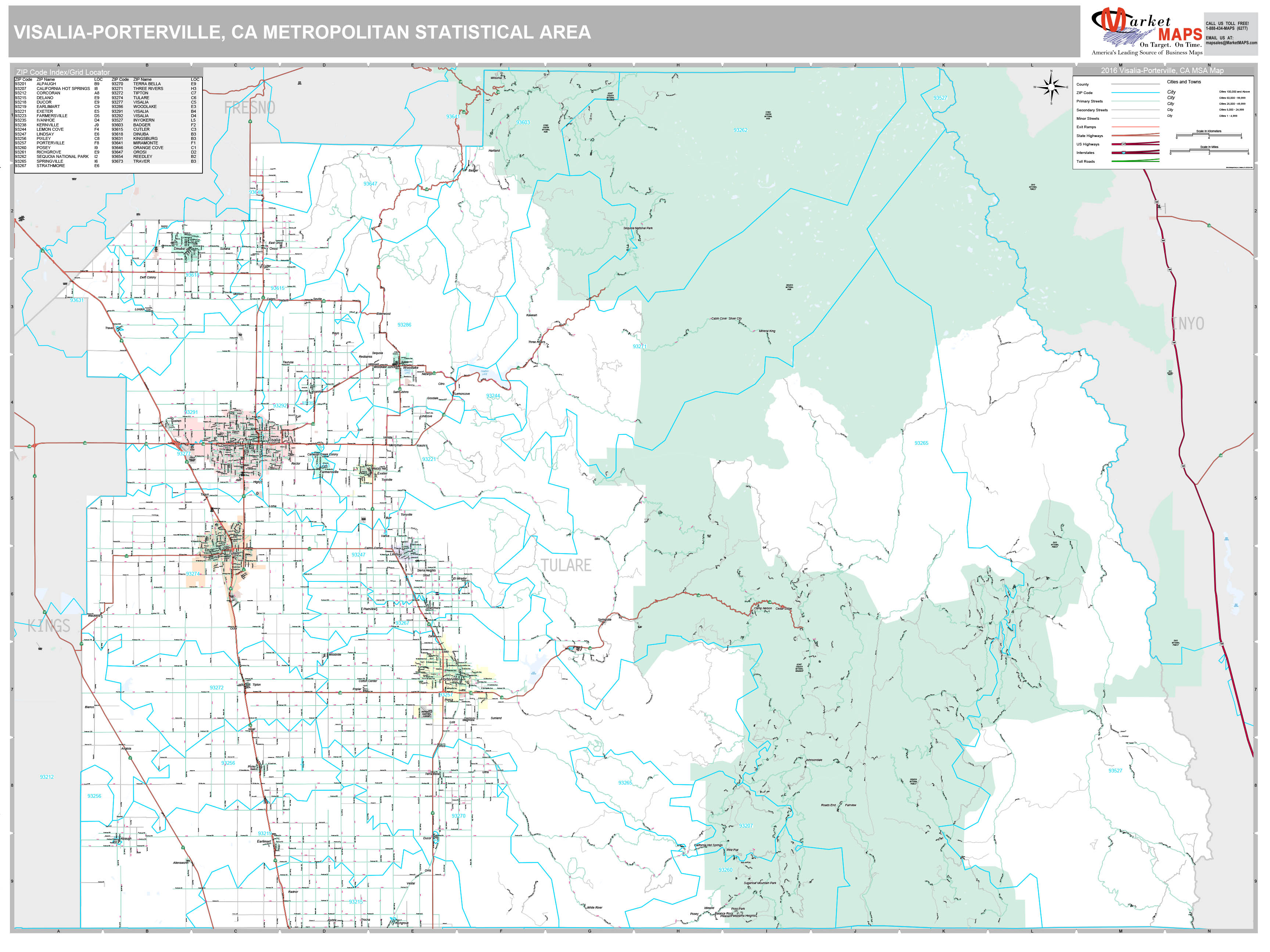 VisaliaPorterville, CA Metro Area Wall Map Premium Style by MarketMAPS