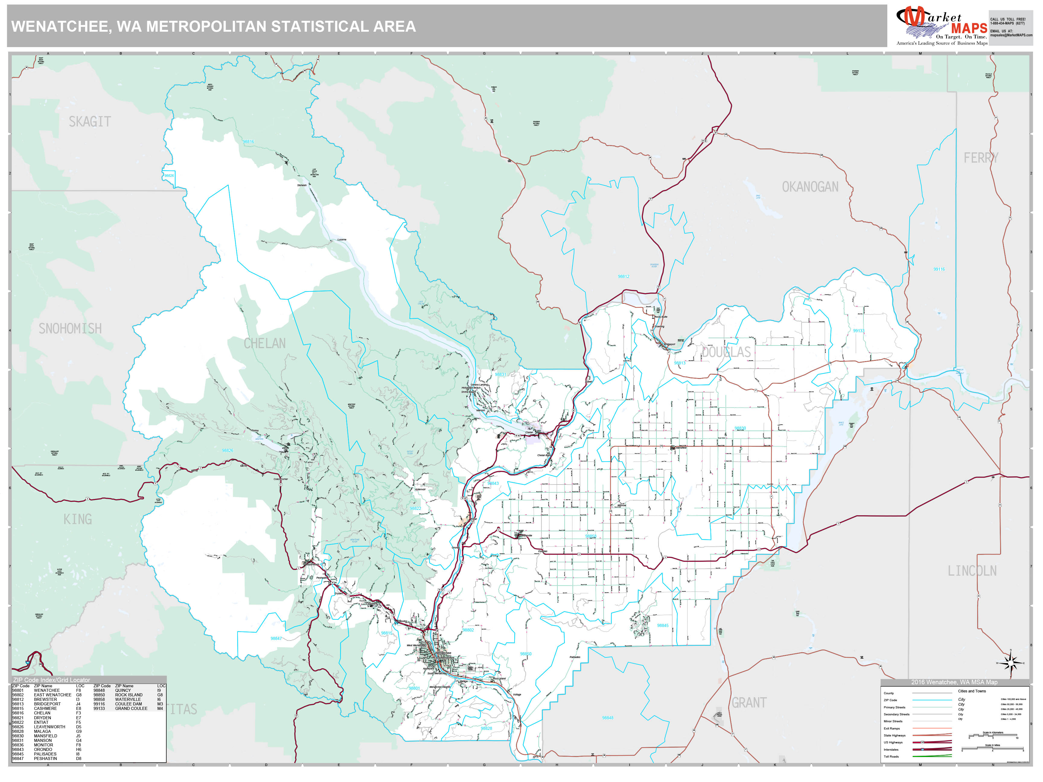 Wenatchee, WA Metro Area Wall Map Premium Style by MarketMAPS