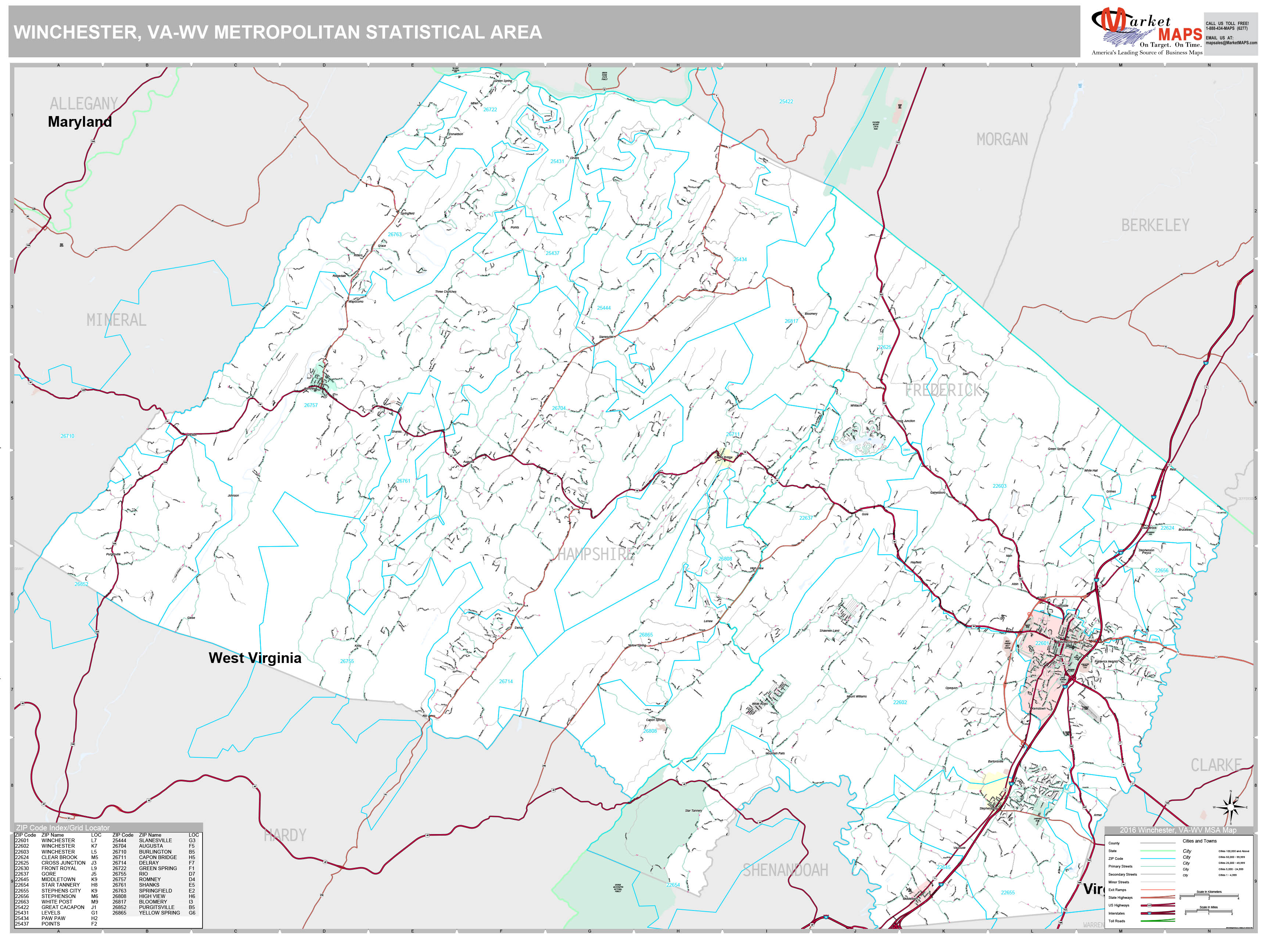 Winchester, VA Metro Area Wall Map Premium Style by MarketMAPS MapSales