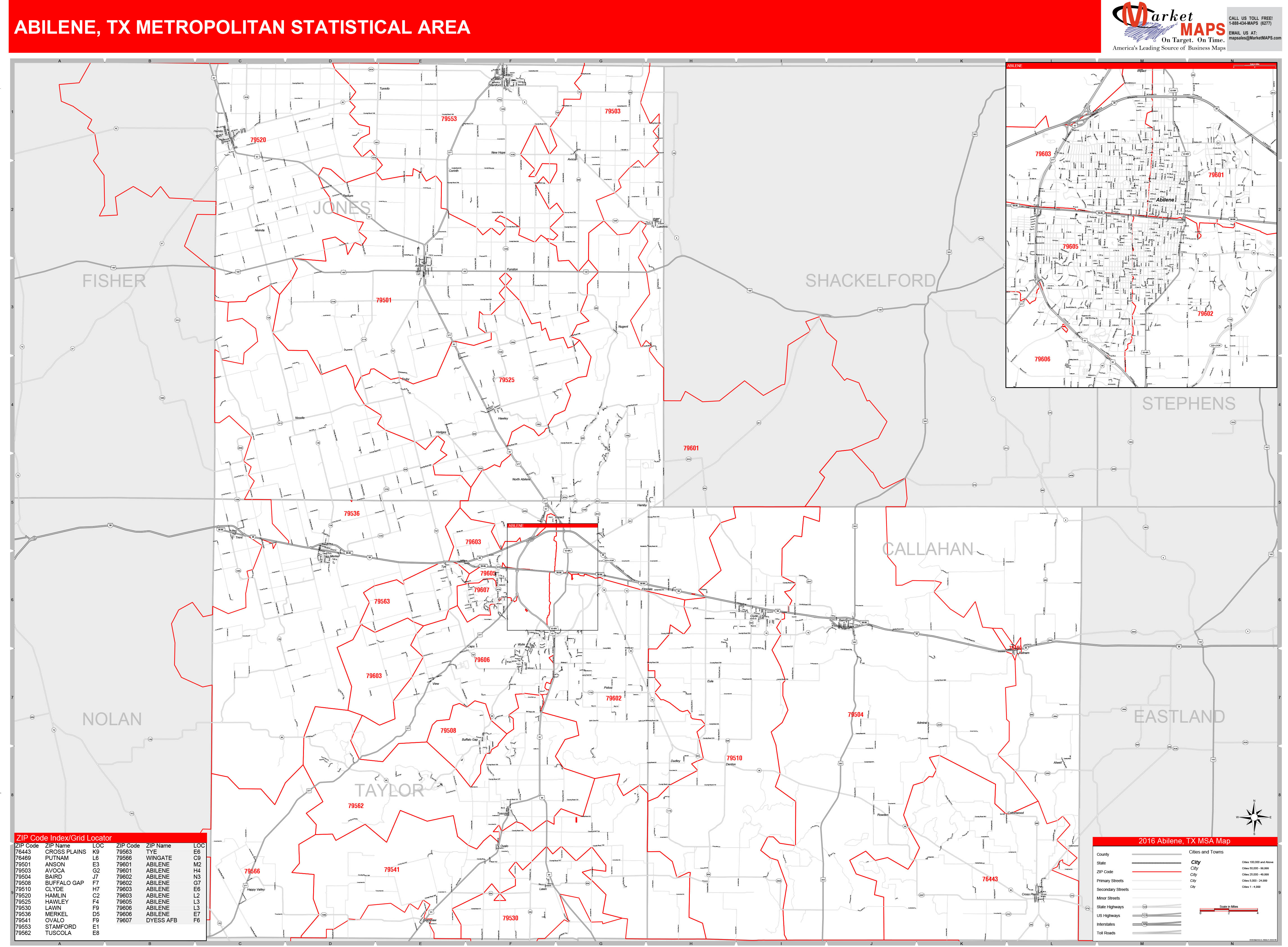 Abilene Tx Metro Area Wall Map Red Line Style By Marketmaps