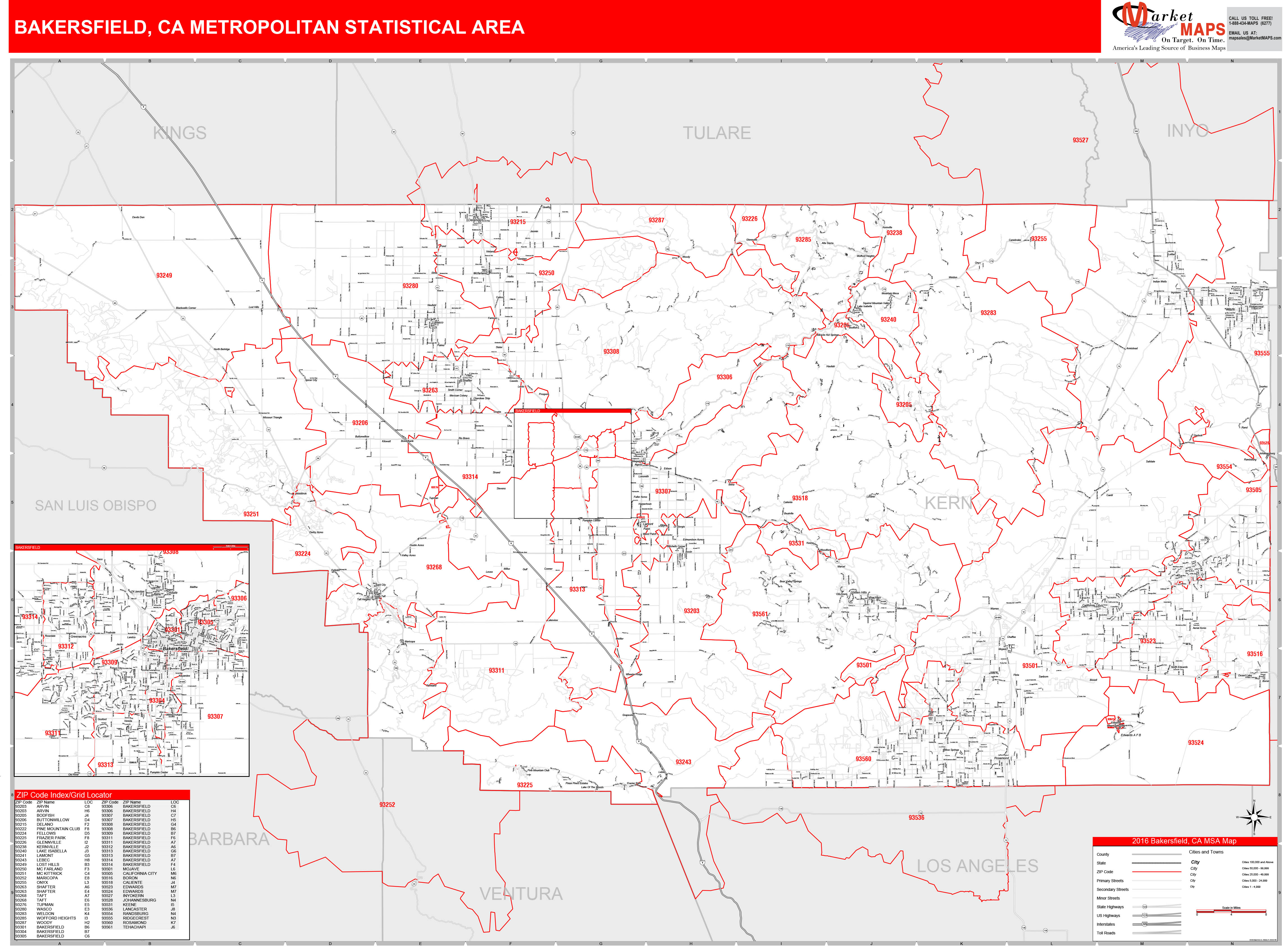 Bakersfield Ca Metro Area Zip Code Wall Map Premium S vrogue.co