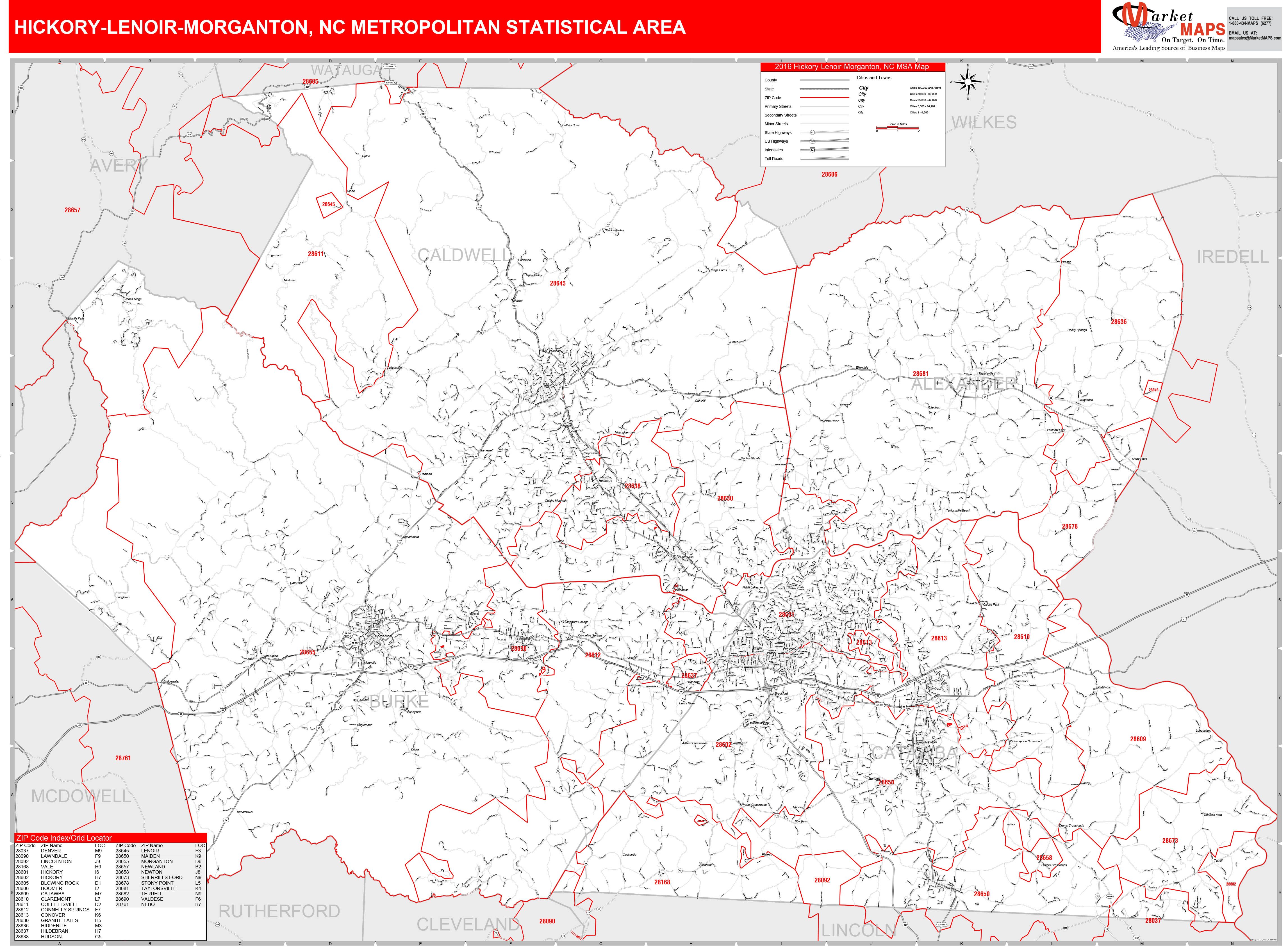 NC Metro Area Wall Map Red Line Style by