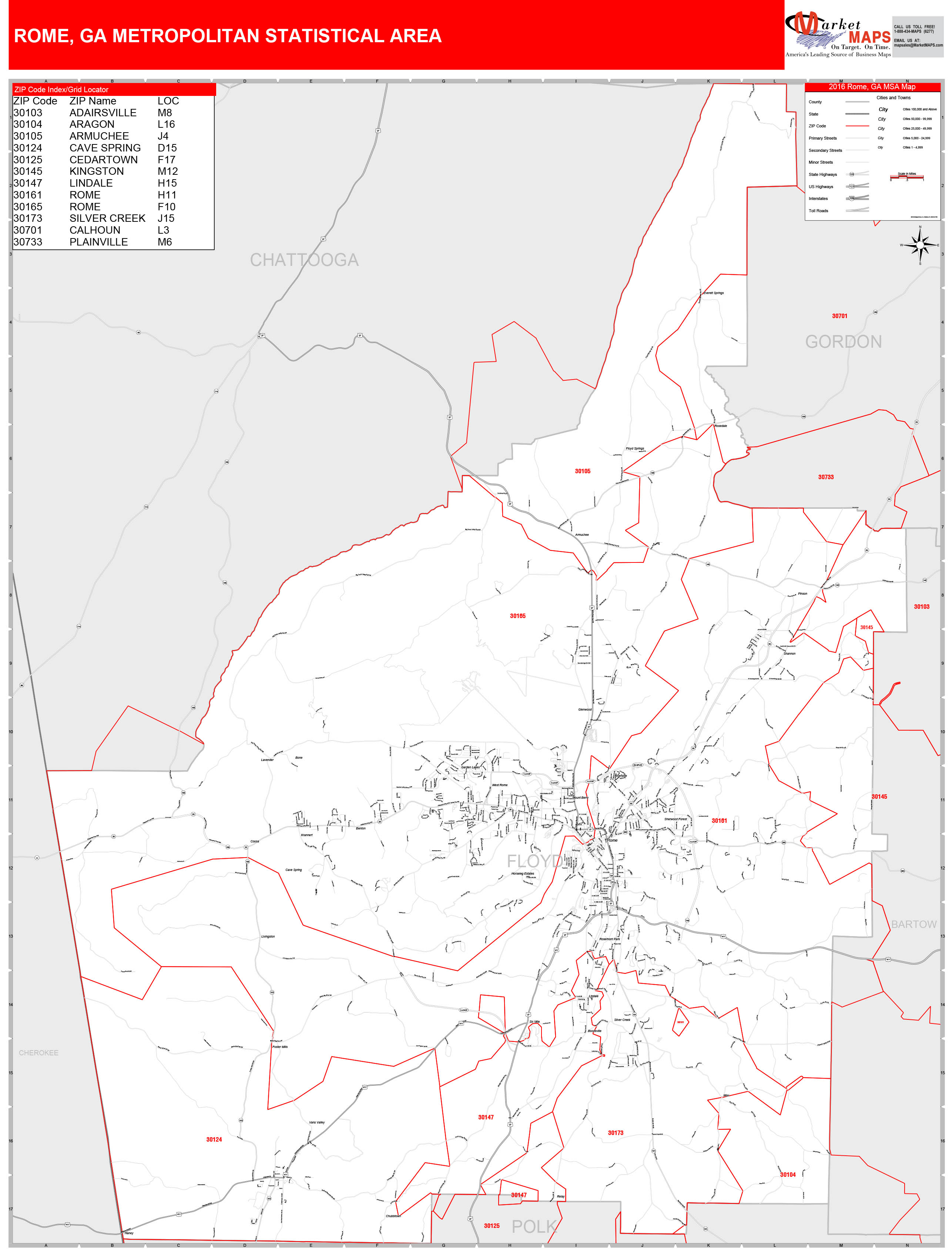 Rome Metro Area, GA Zip Code Map Premium MarketMAPS, 47 OFF