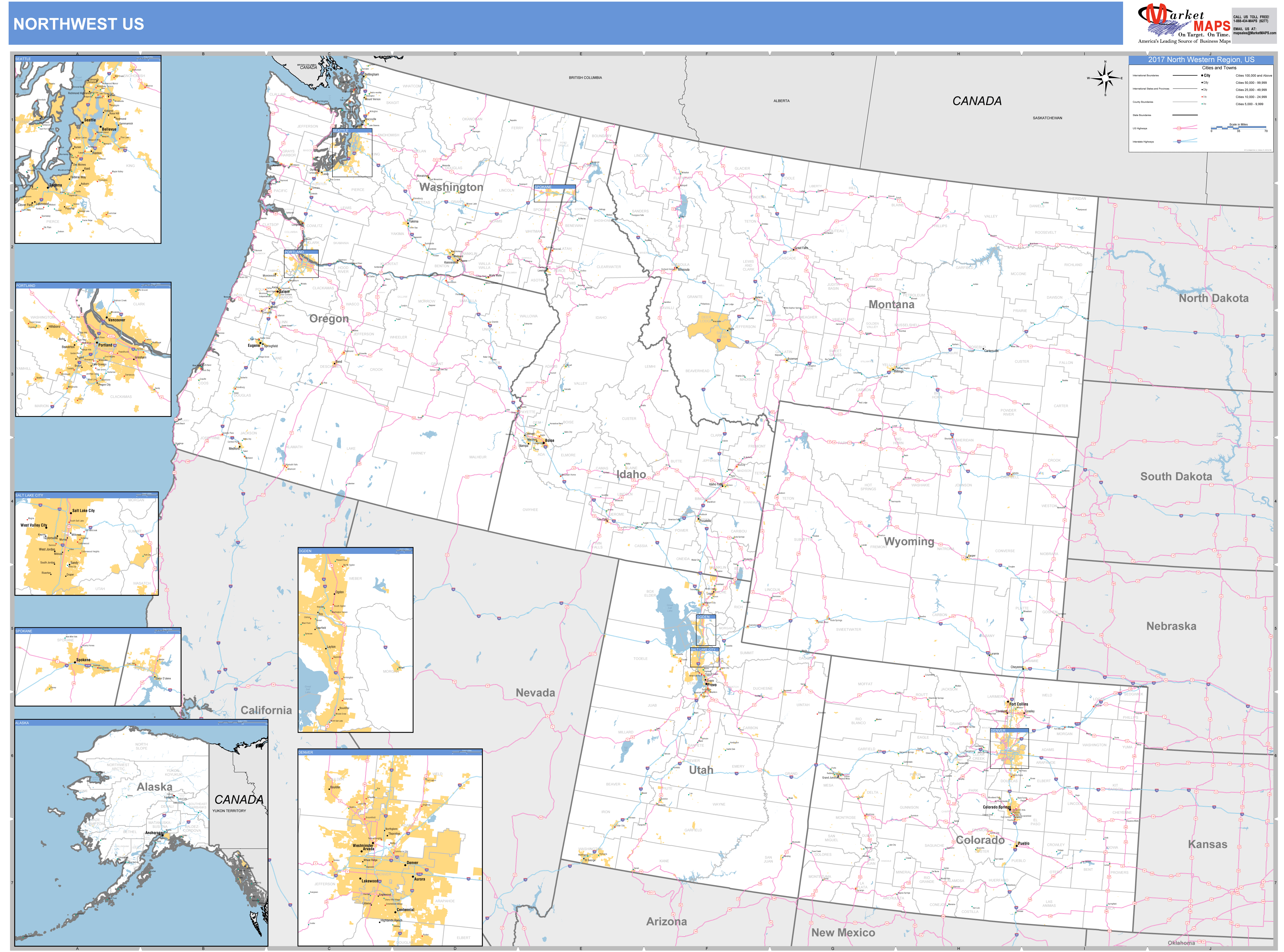 US Northwest Regional Wall Map Basic Style by MarketMAPS - MapSales