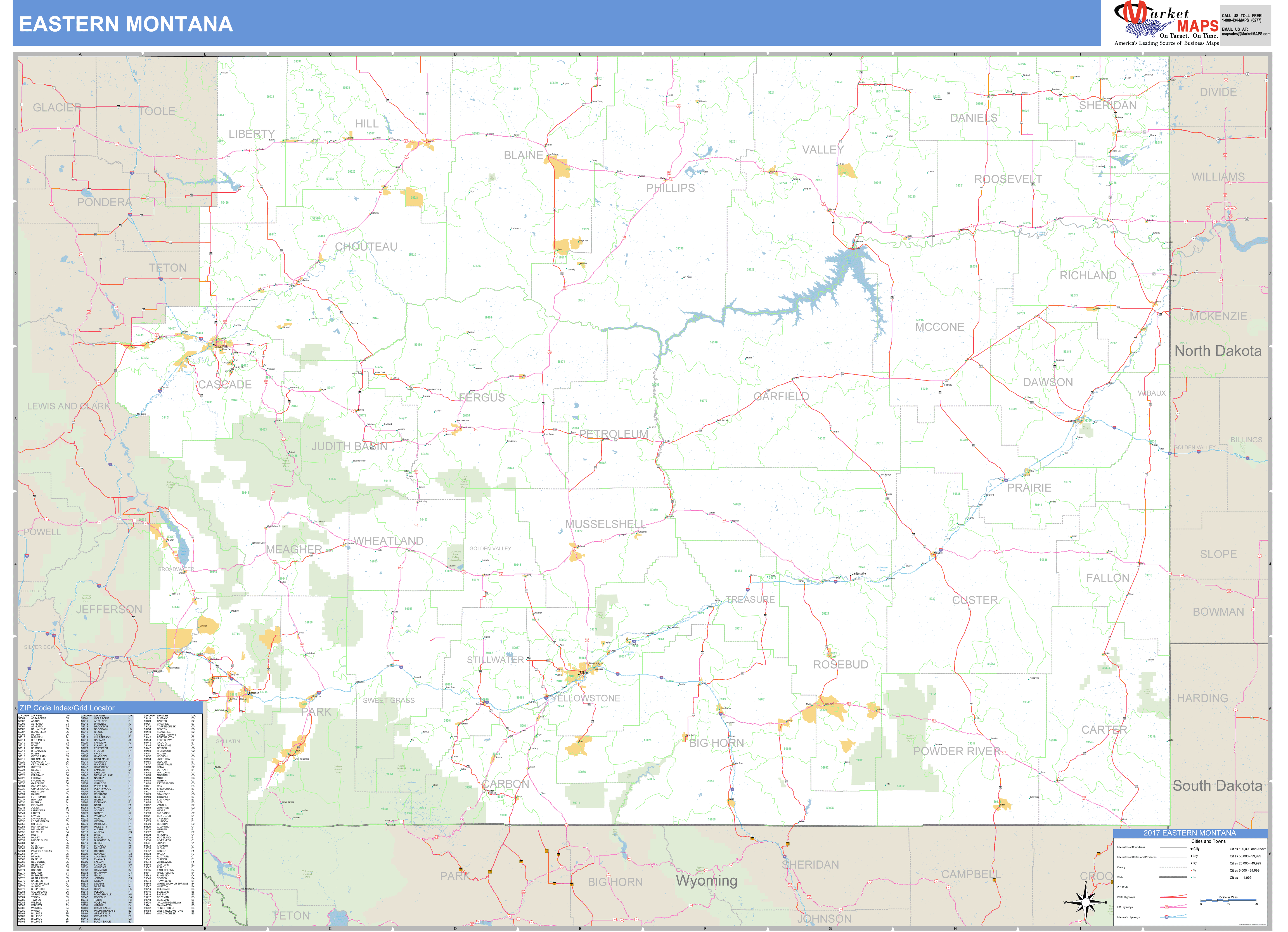 Montana Eastern Wall Map Basic Style by MarketMAPS MapSales