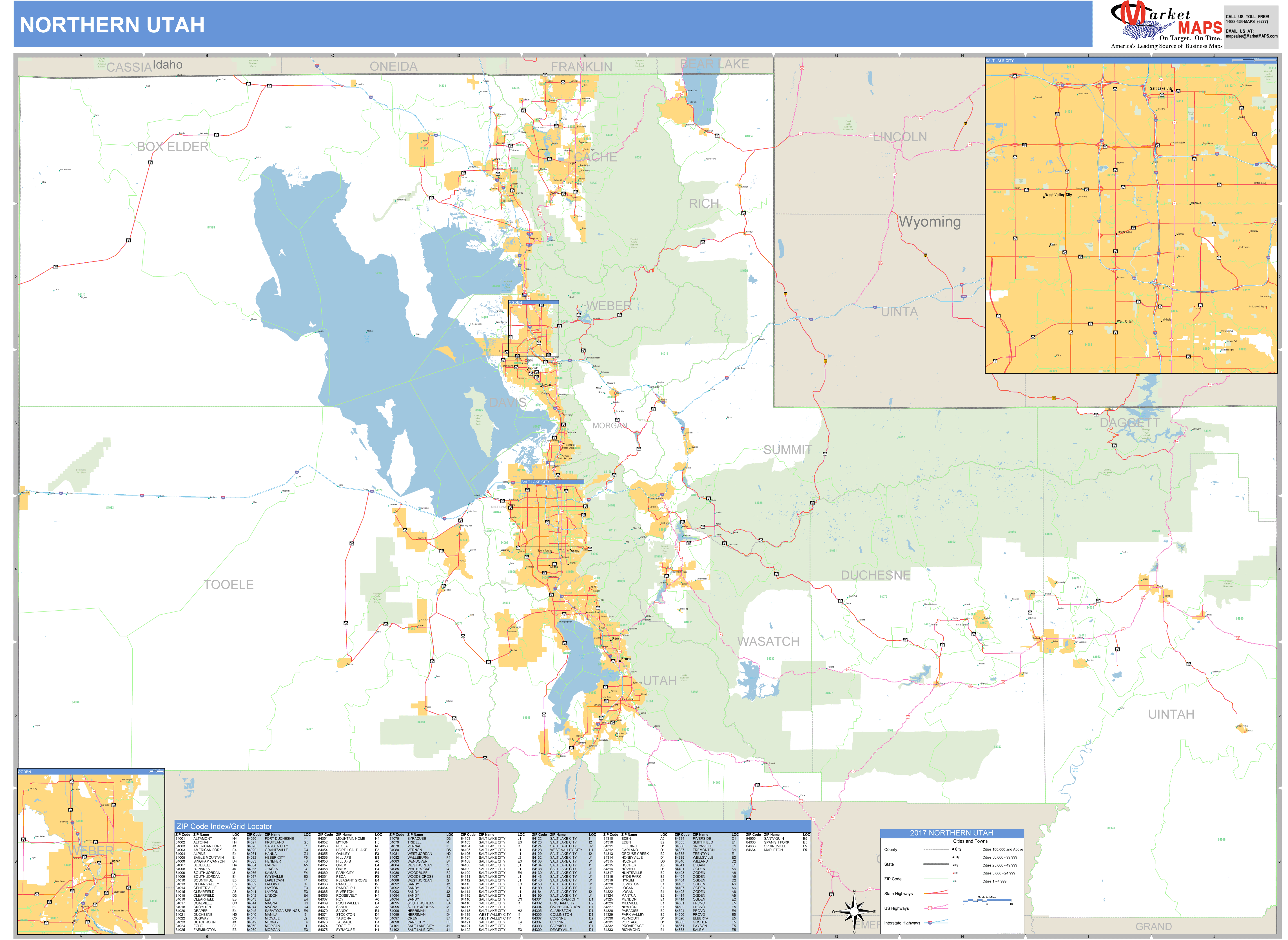 Utah Northern Wall Map Basic Style by MarketMAPS MapSales