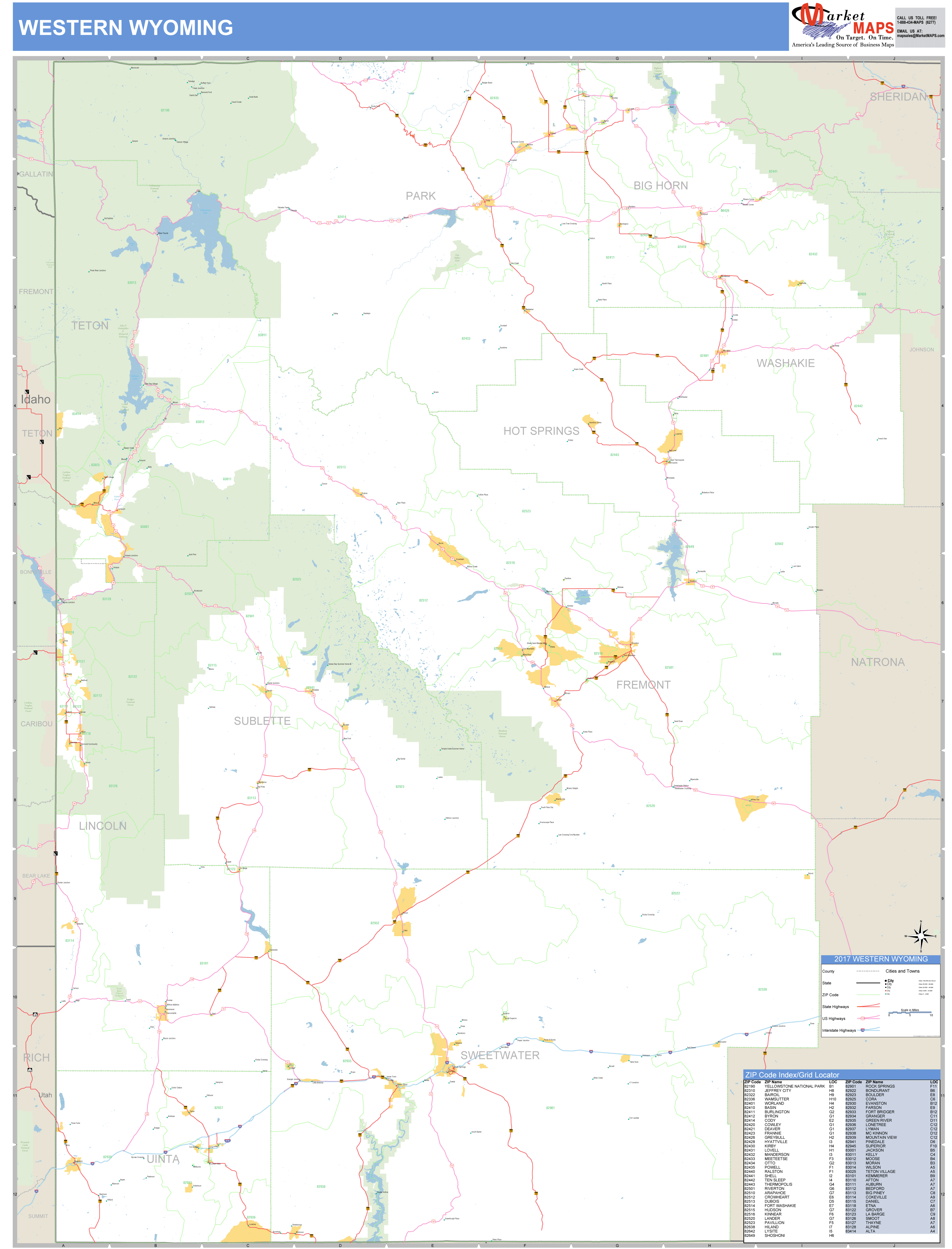 Wyoming Western Wall Map Basic Style by MarketMAPS