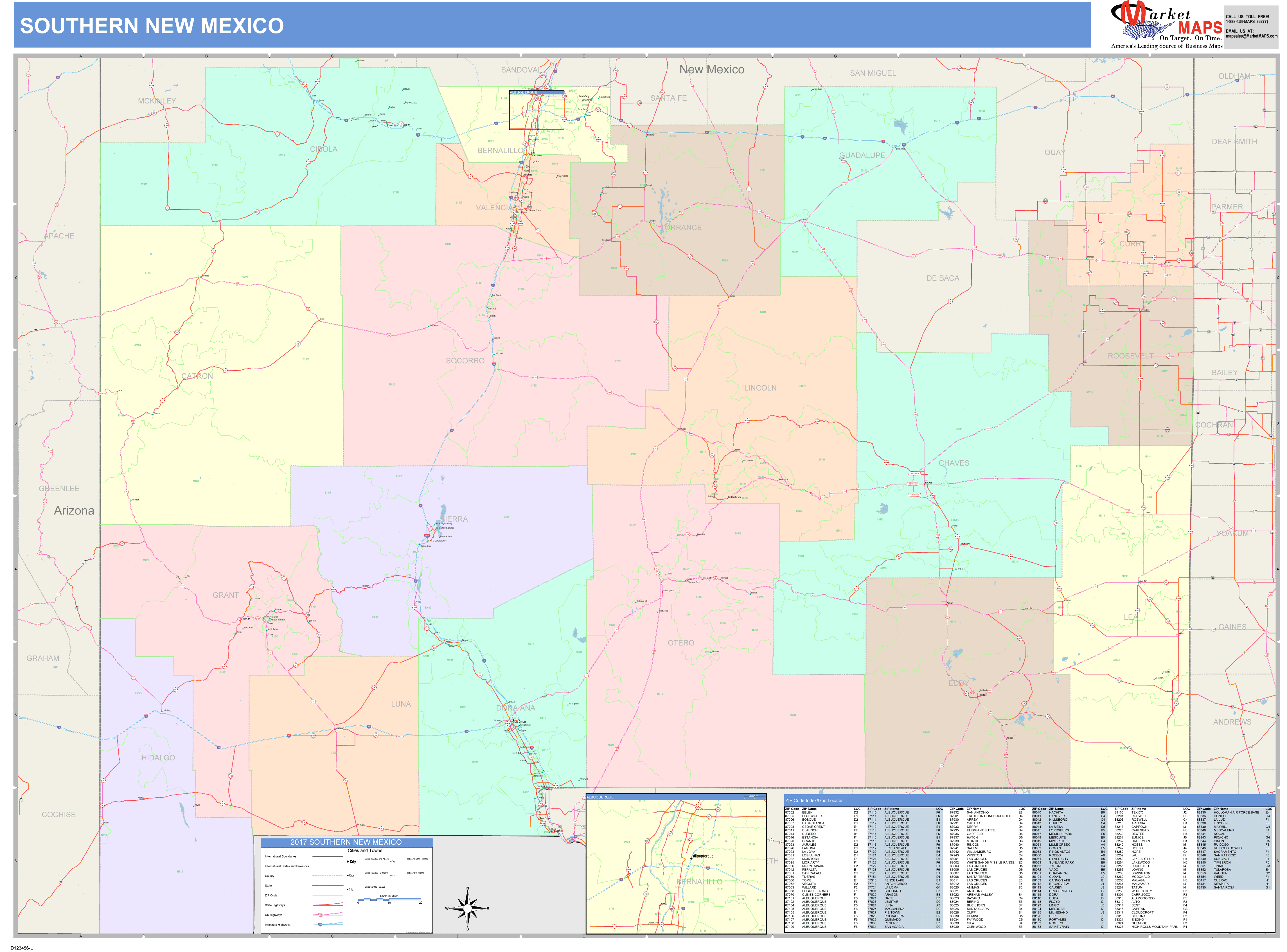 New Mexico Southern Wall Map Color Cast Style by MarketMAPS MapSales
