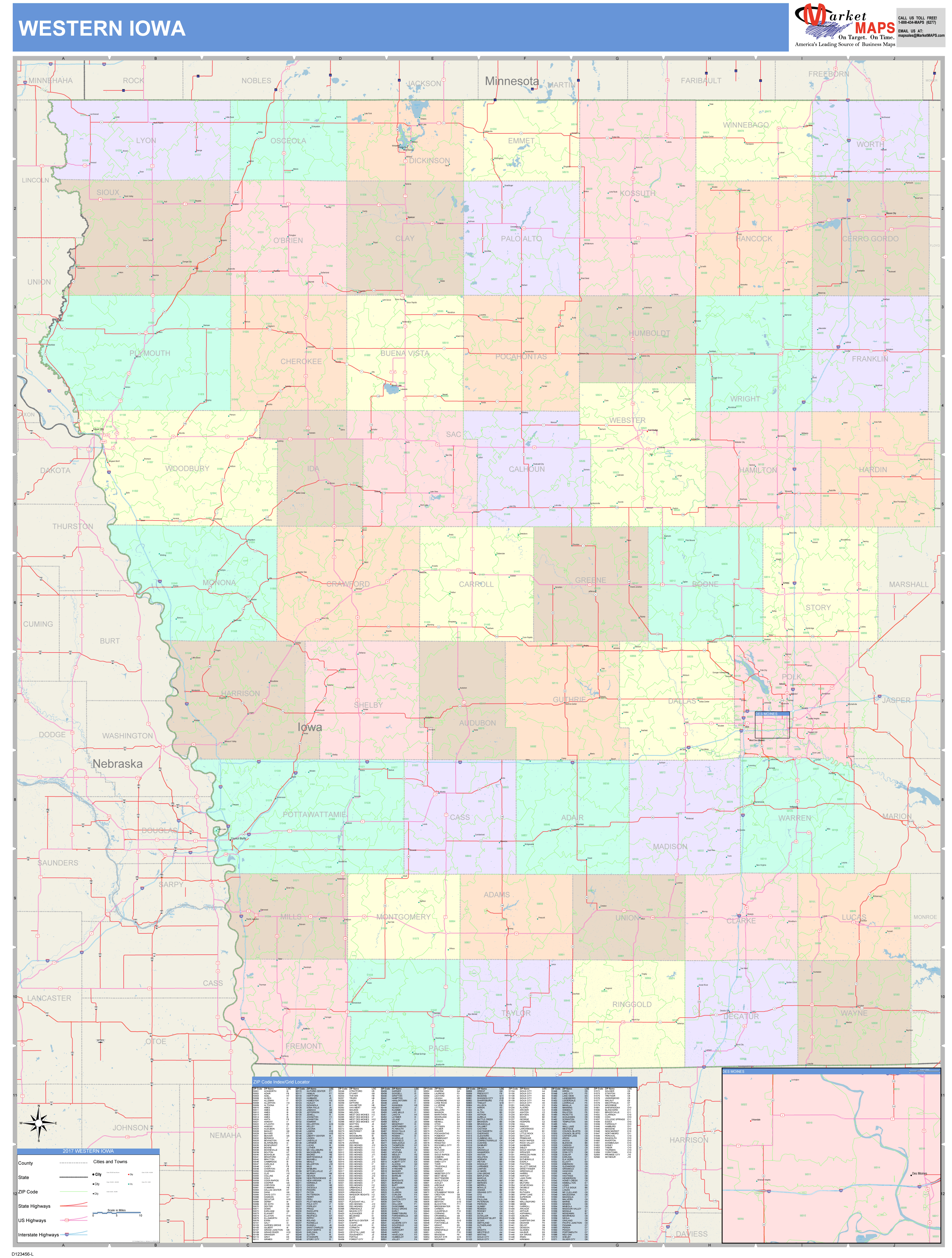 Iowa Western Wall Map Color Cast Style by MarketMAPS MapSales
