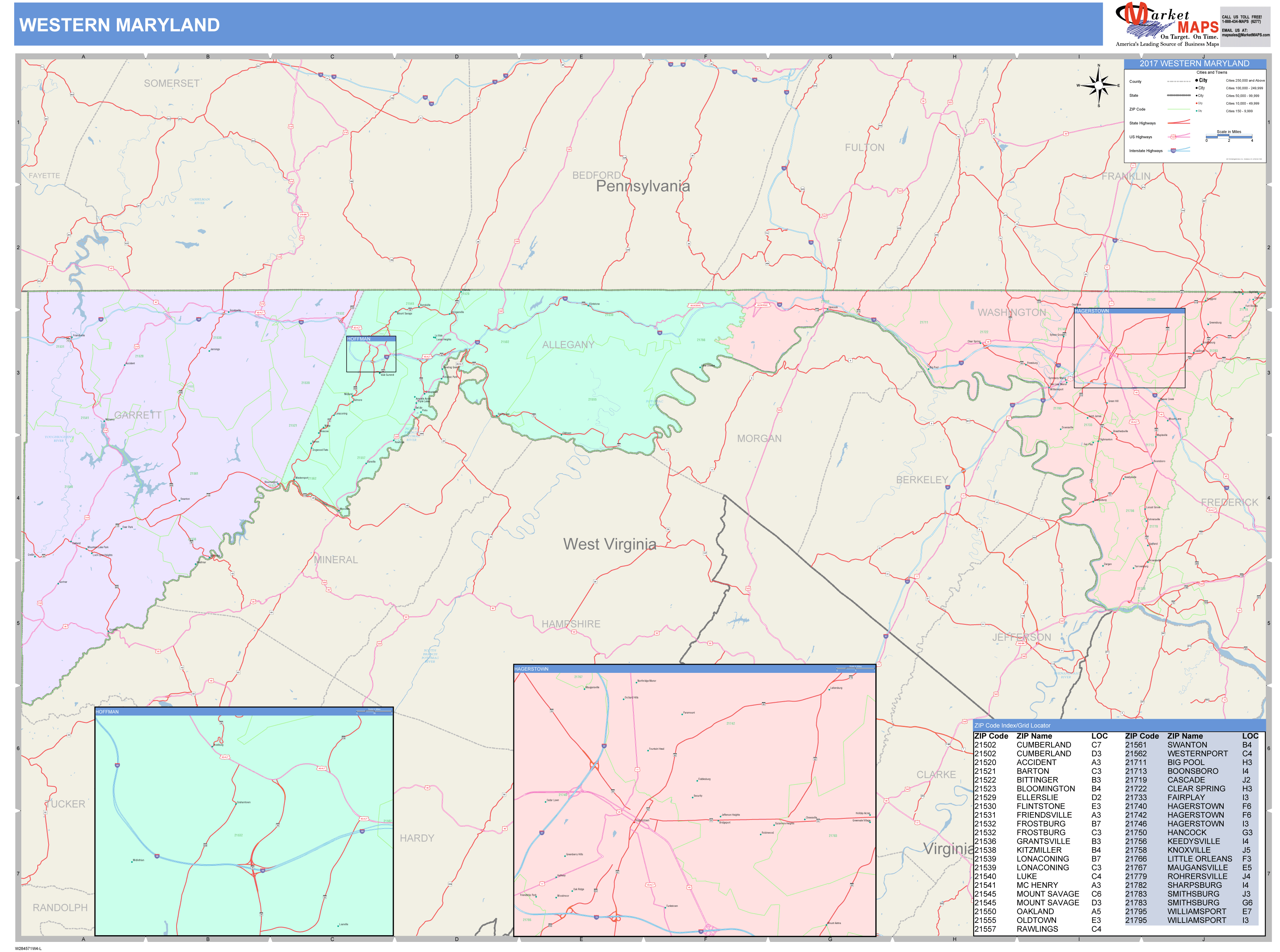Maryland Western Wall Map Color Cast Style by MarketMAPS MapSales