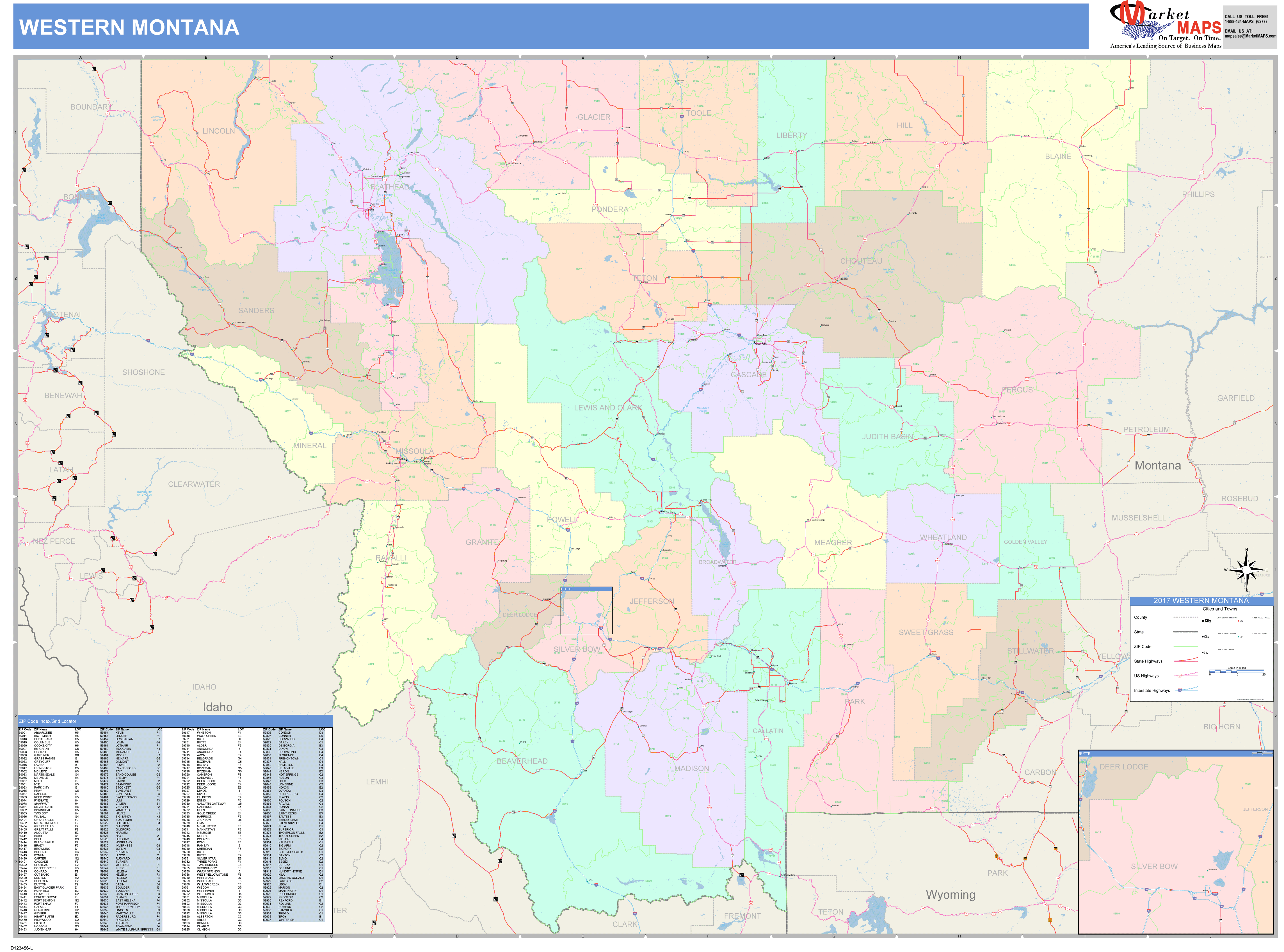 Montana Western Wall Map Color Cast Style by MarketMAPS