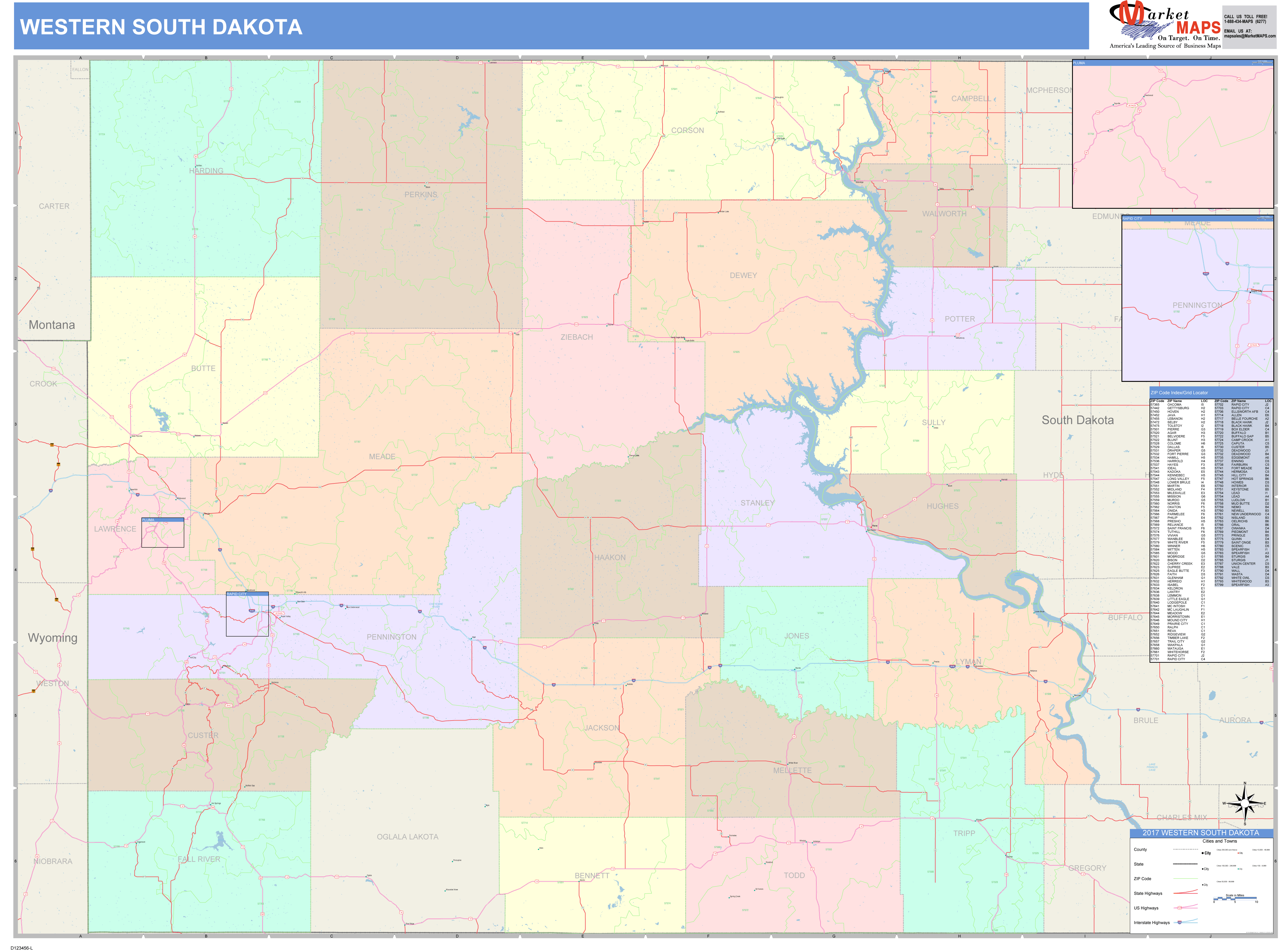 South Dakota Western Wall Map Color Cast Style By Marketmaps | Images