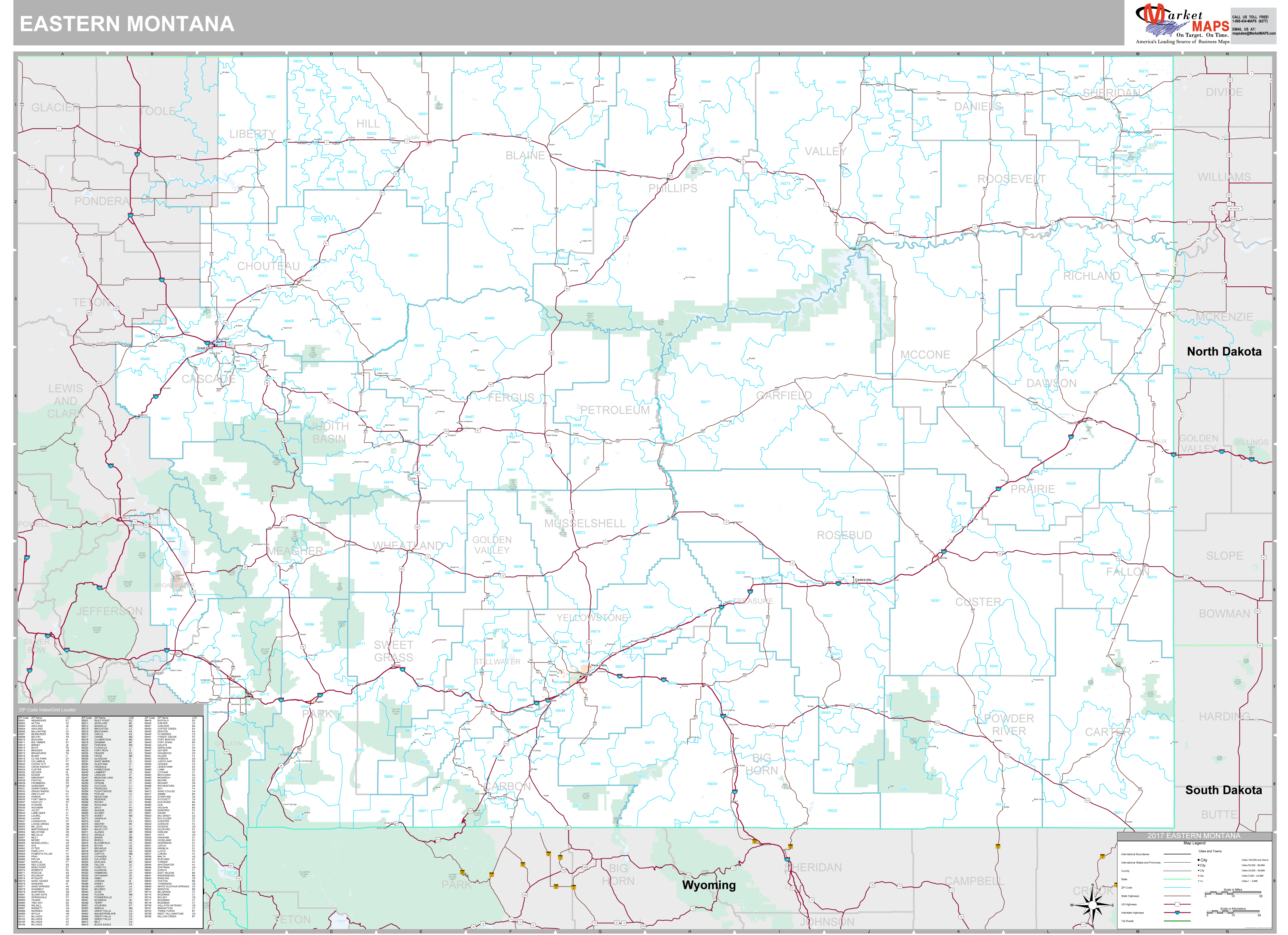 Montana Eastern Wall Map Premium Style by MarketMAPS MapSales