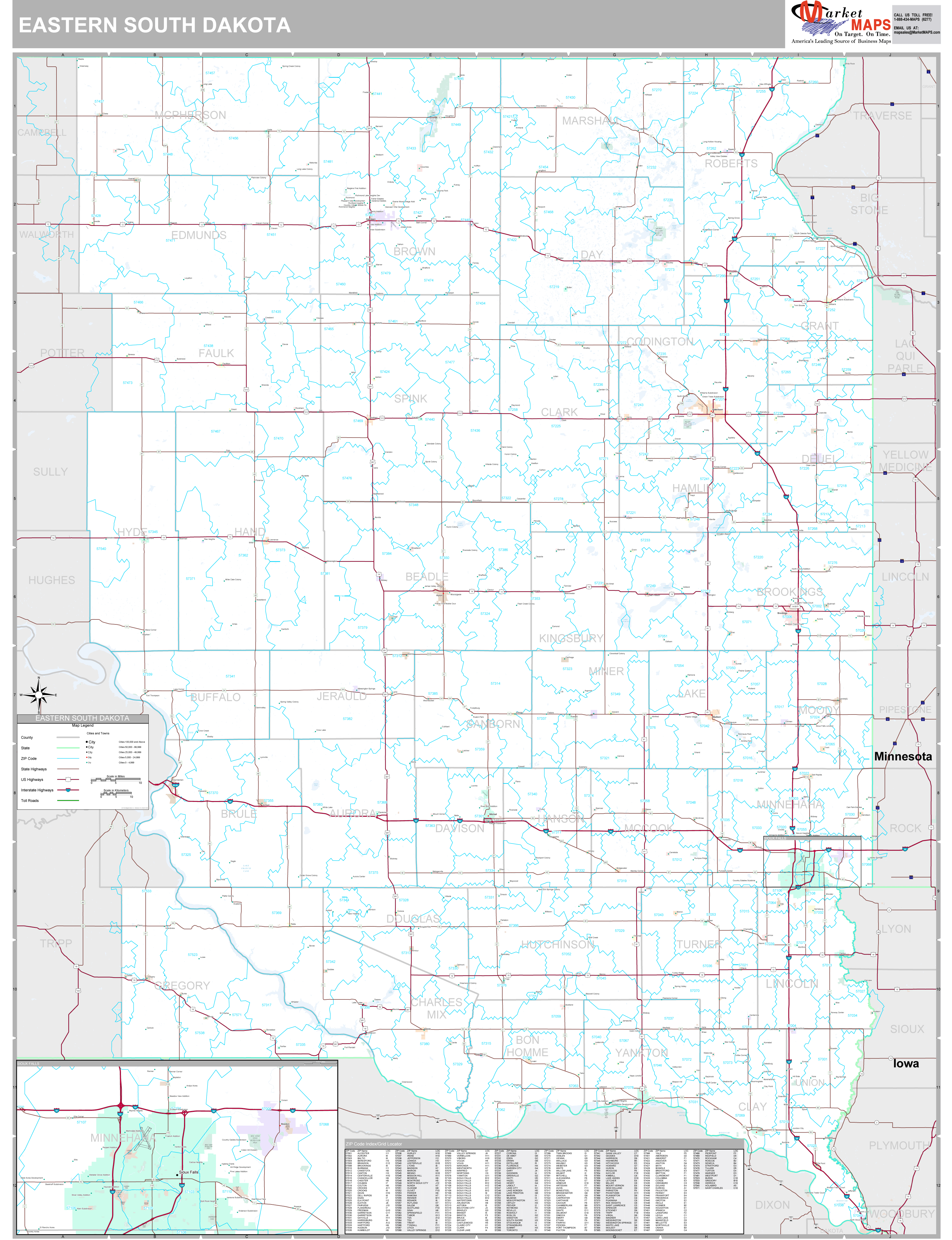 South Dakota Eastern Wall Map Premium Style by MarketMAPS