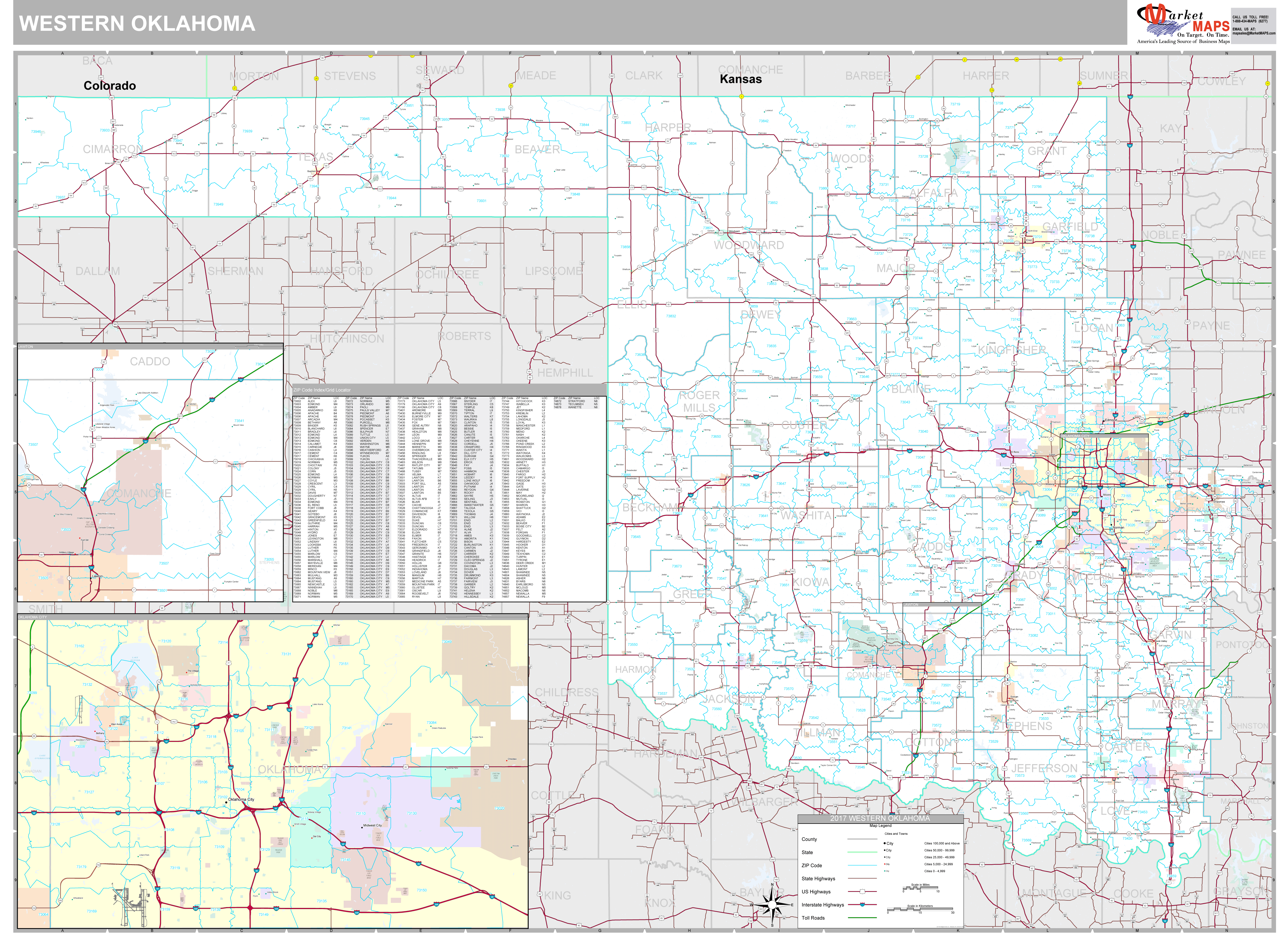 Oklahoma Western Wall Map Premium Style by MarketMAPS MapSales