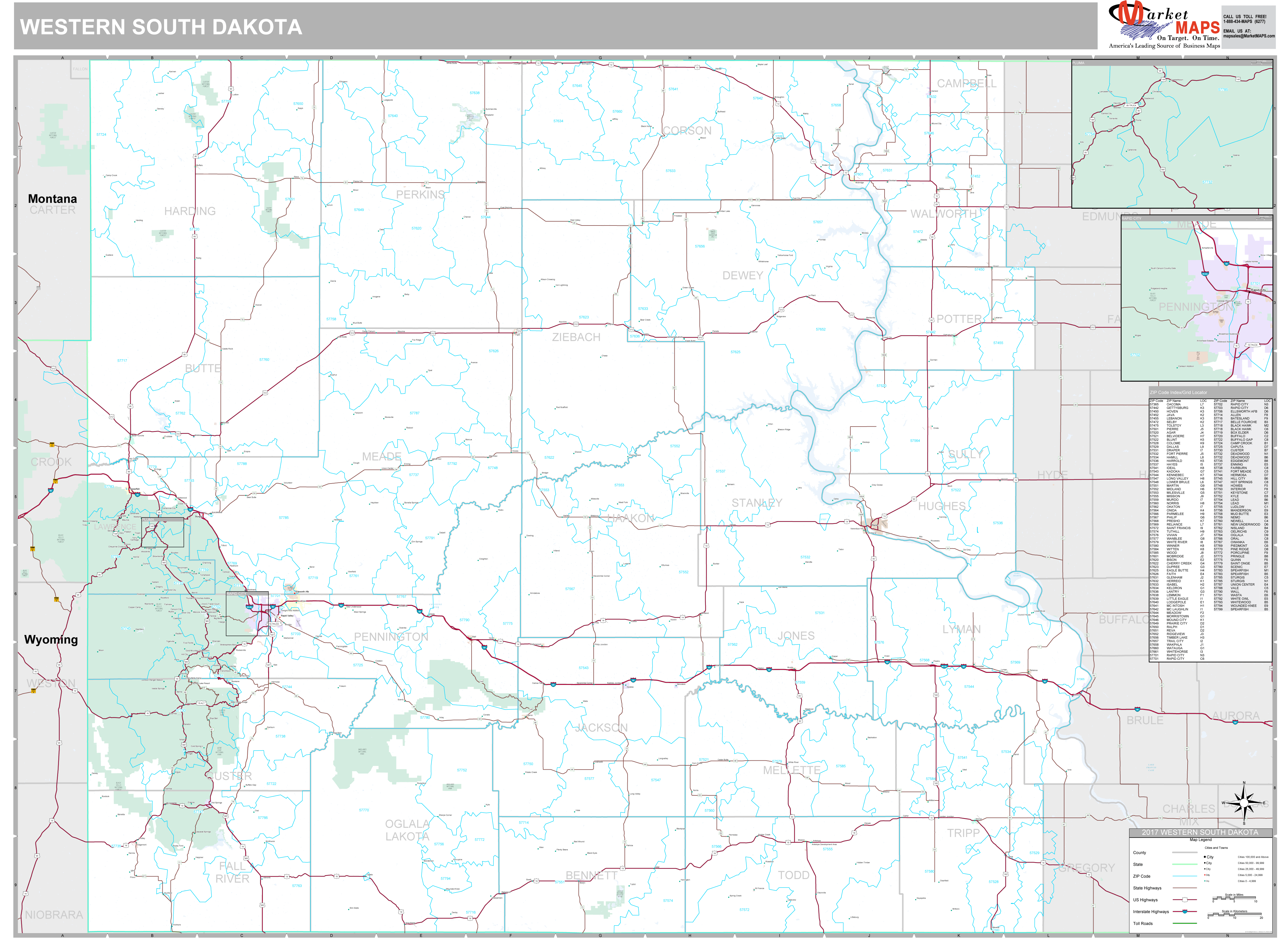 South Dakota Western Wall Map Premium Style by MarketMAPS