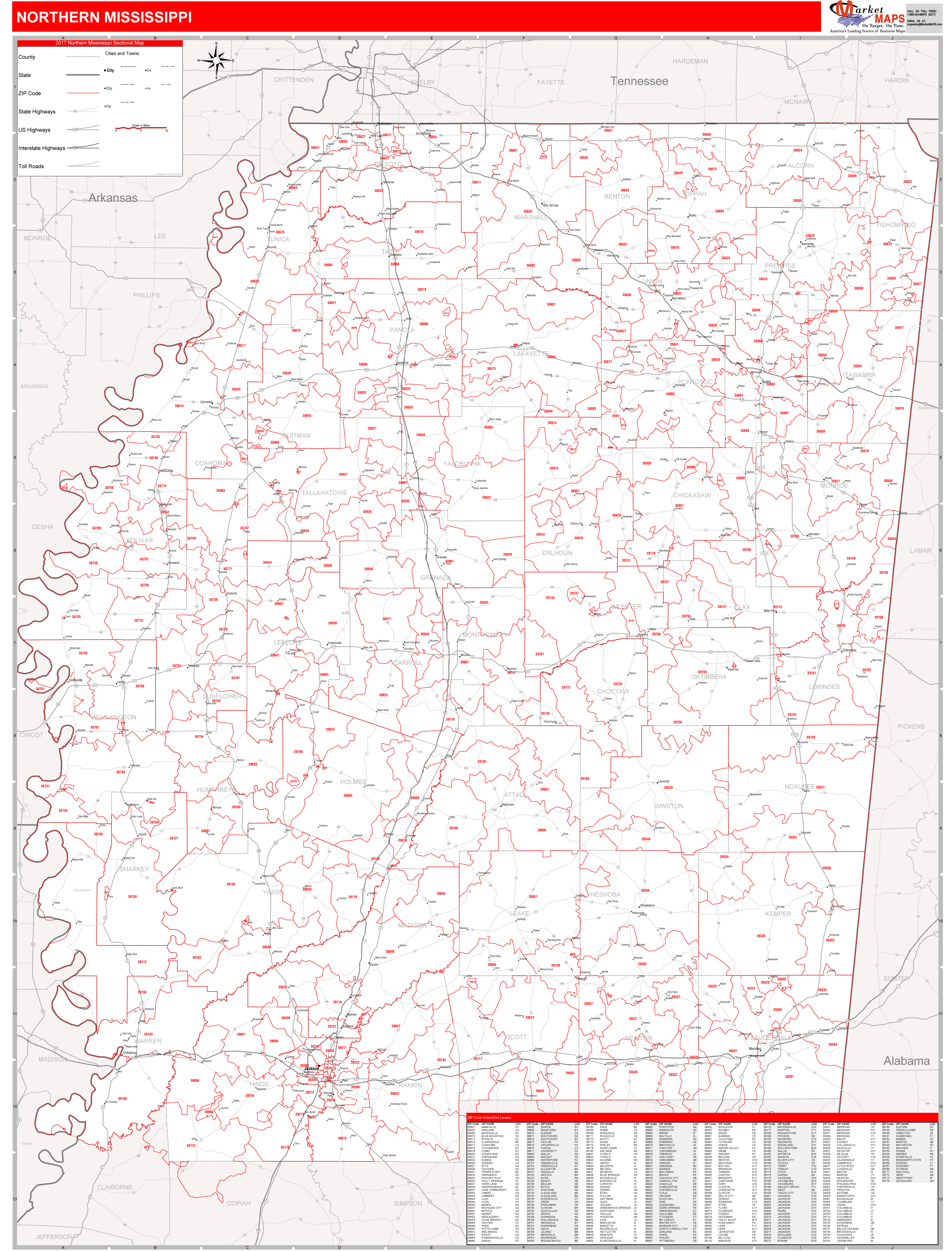 Mississippi Northern Wall Map Red Line Style by MarketMAPS MapSales