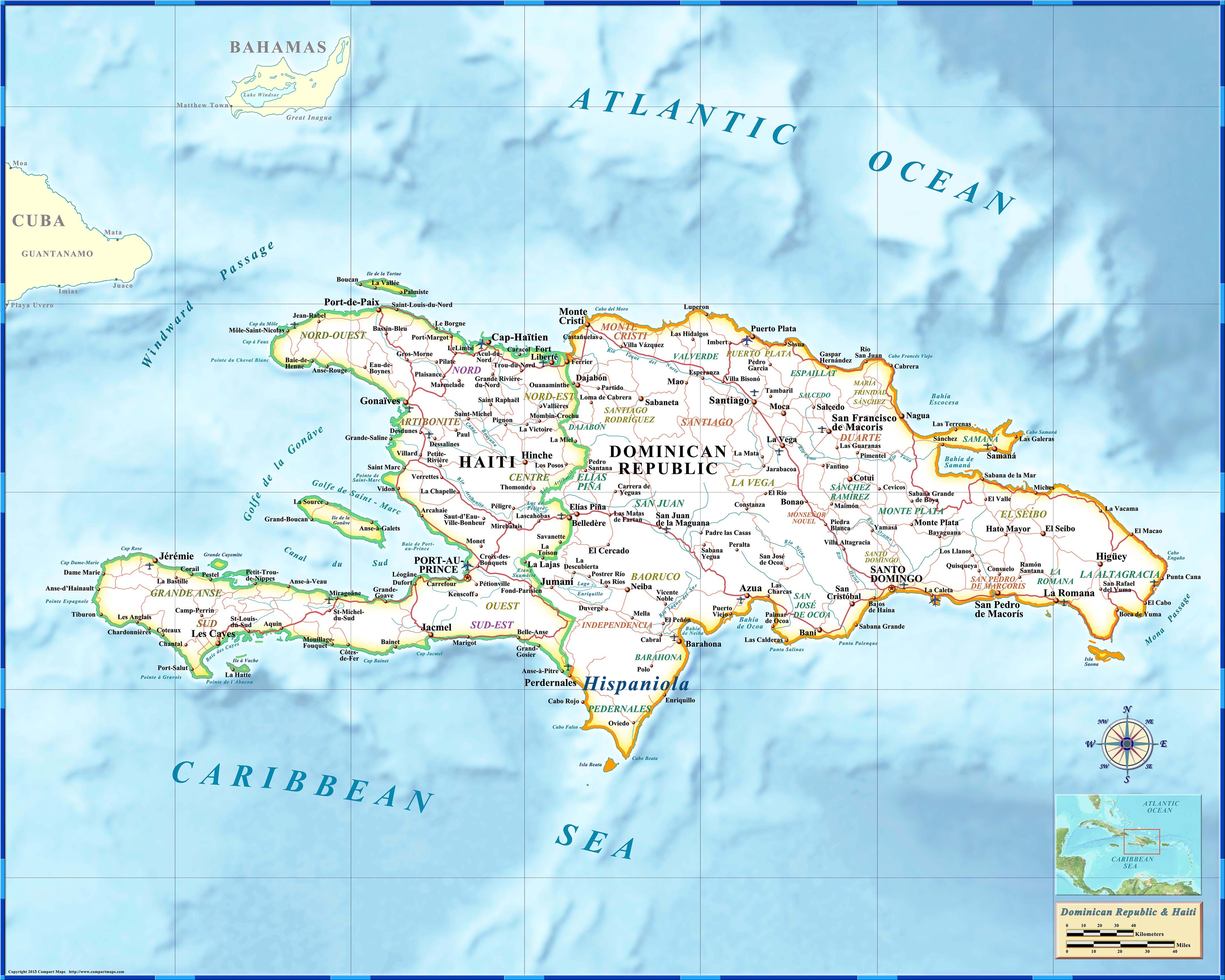 HaitiDominican Republic Reference Wall Map by Compart Maps