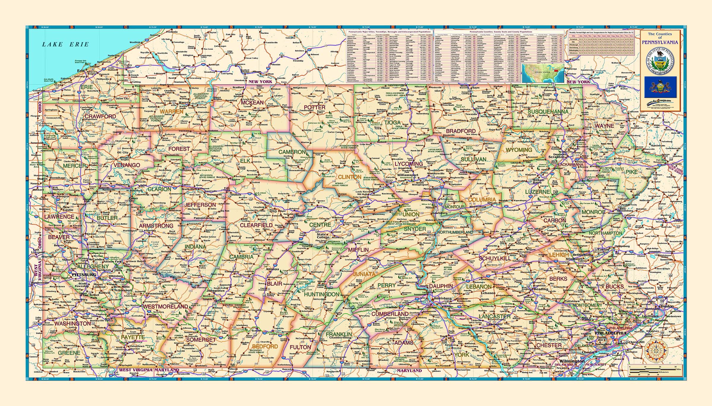 Pennsylvania Counties Wall Map by Compart Maps - MapSales