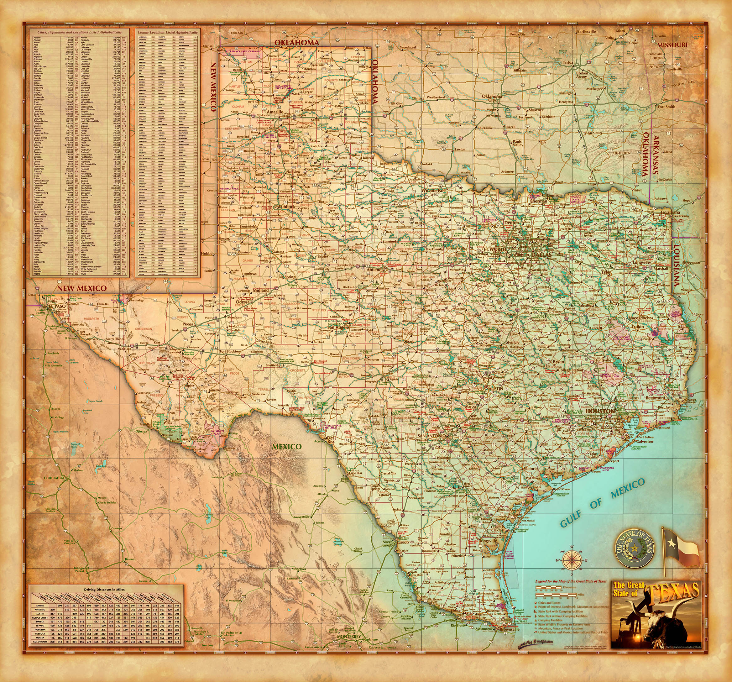 Texas Antique Wall Map by Compart Maps MapSales