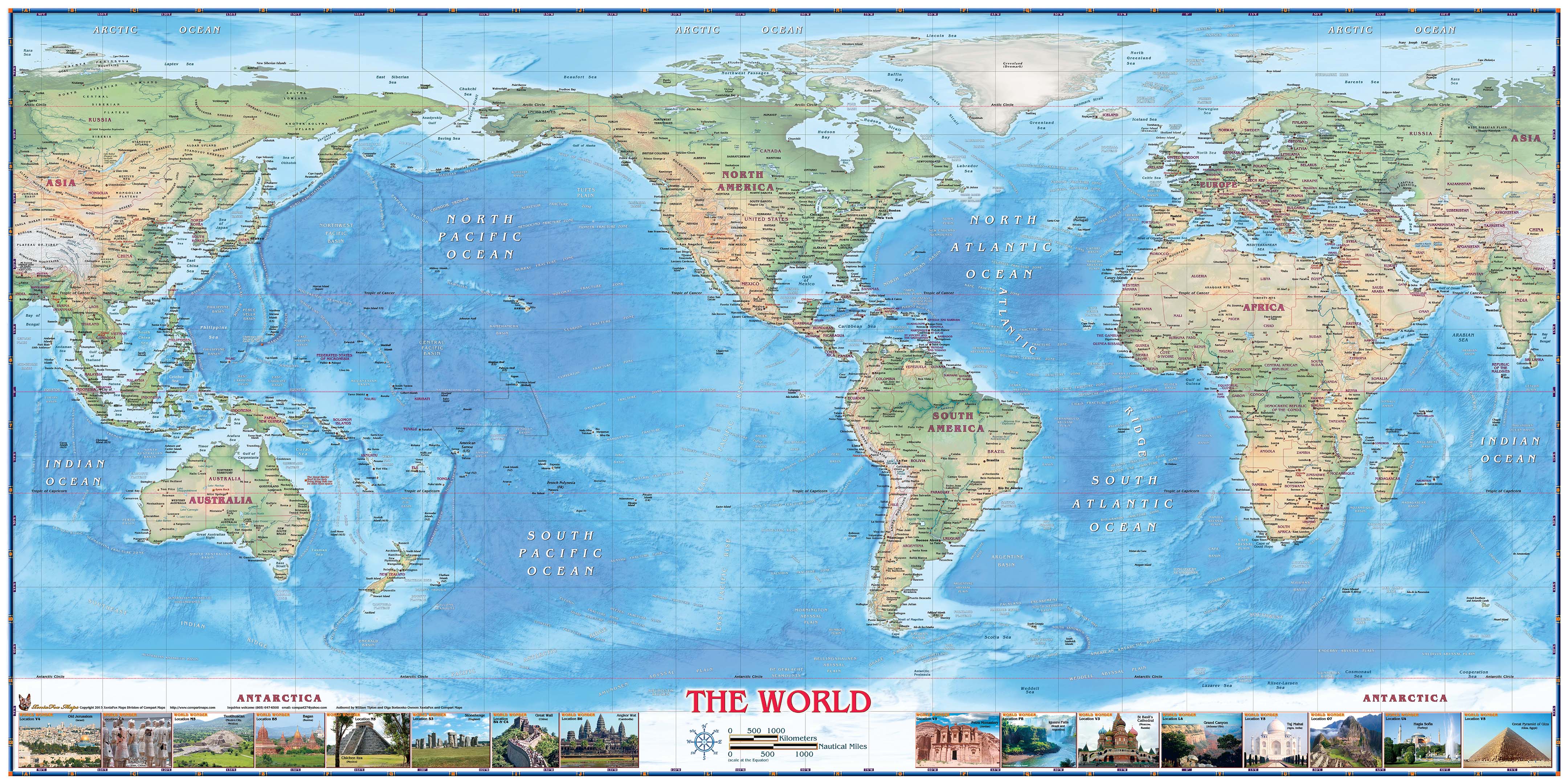 World Usa Centered Physical With Wonders Wall Map By Compart Maps