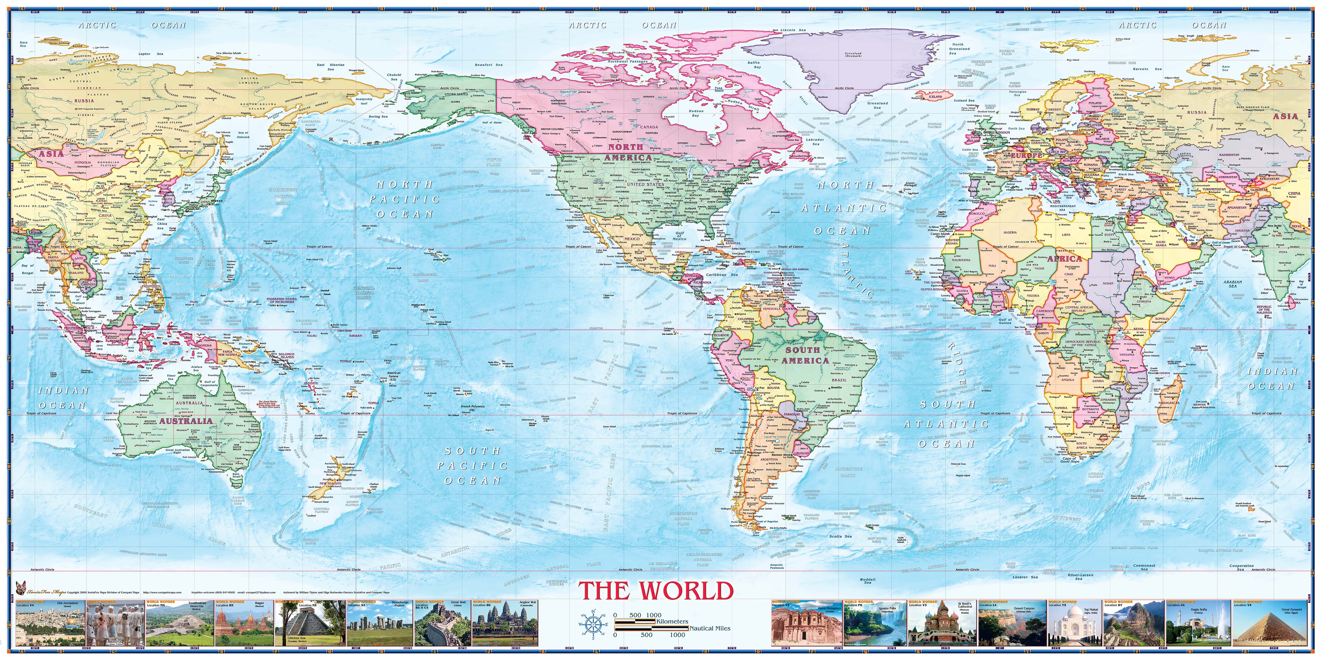World Political Usa Centered Wall Map By Compart Maps Mapsales