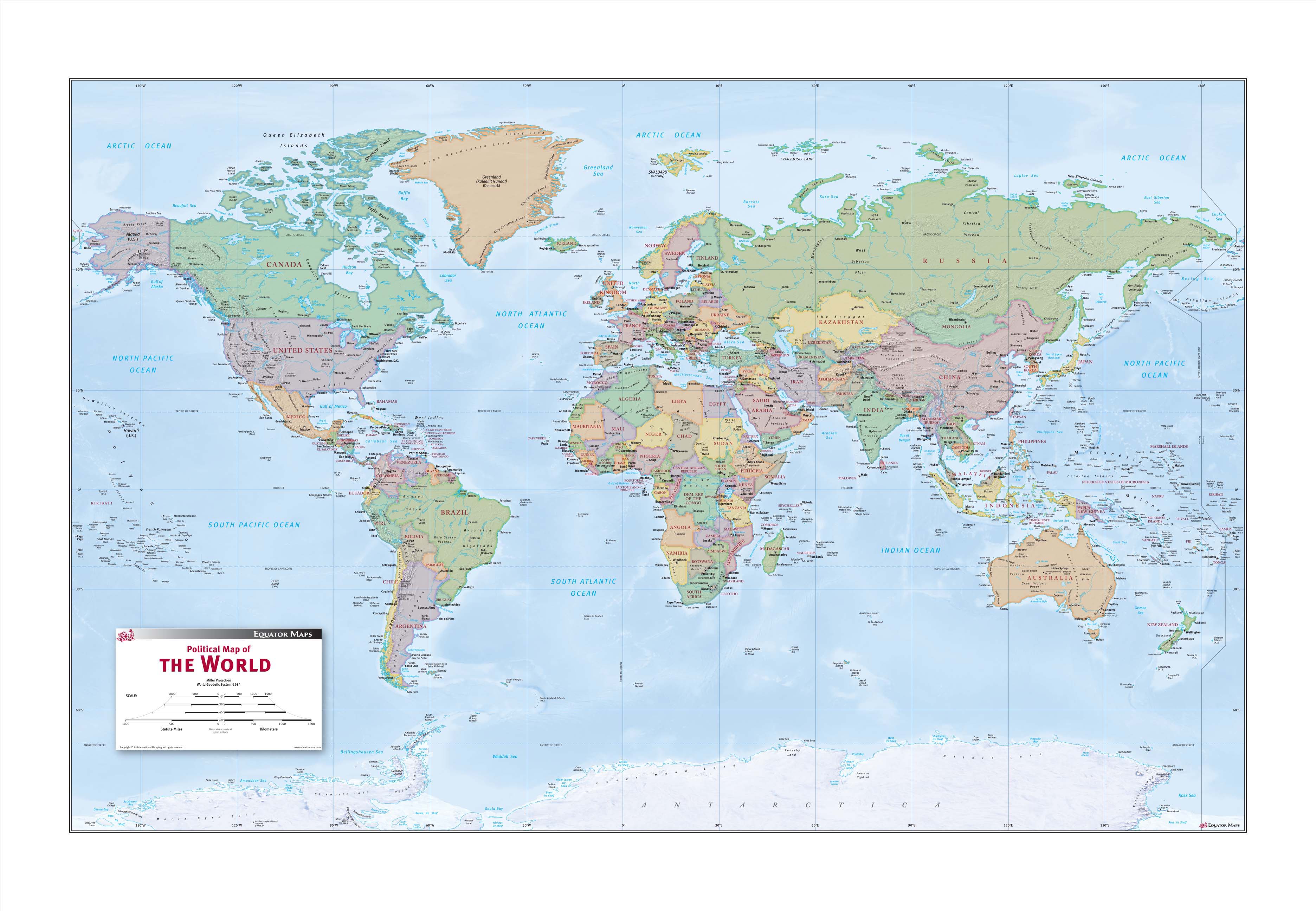 Physical Wall Map Of The World By Equator Maps Images