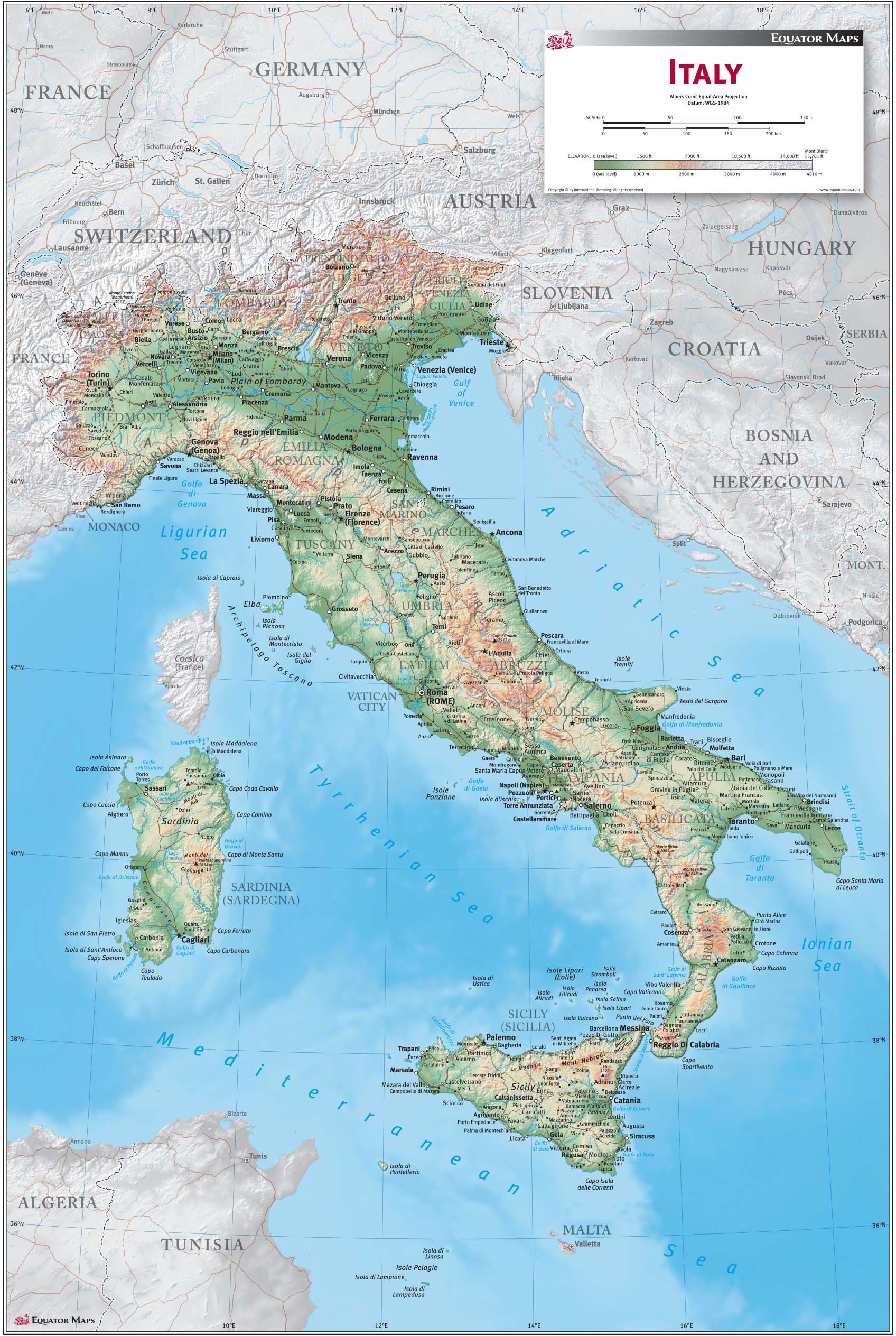 Italy Political Wall Map By Equator - 120086 Italy FIN 