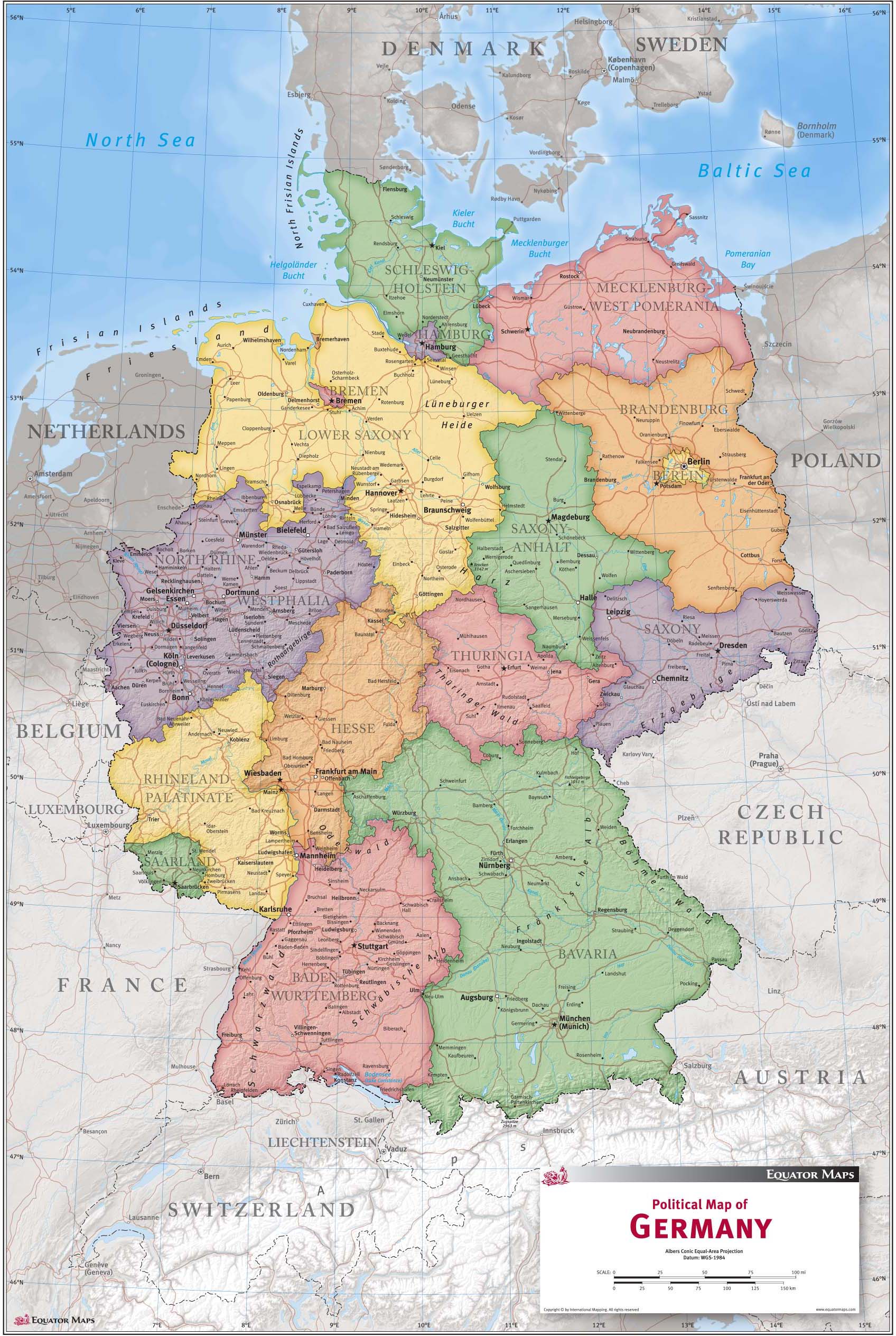 Germany Political Wall Map By Equator - Germany Political 